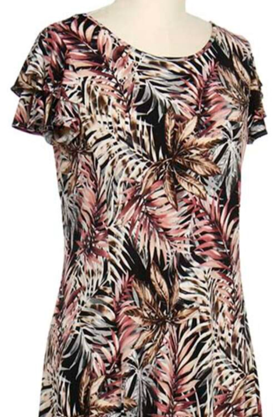 Short Sleeve Frondo Print Dress