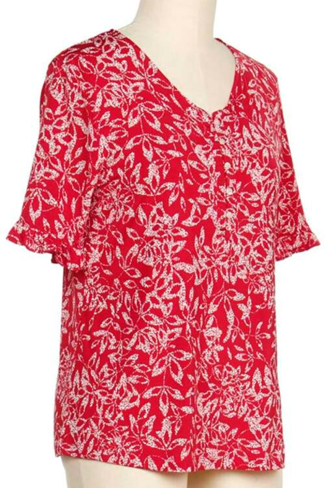 Short sleeve print button neck top