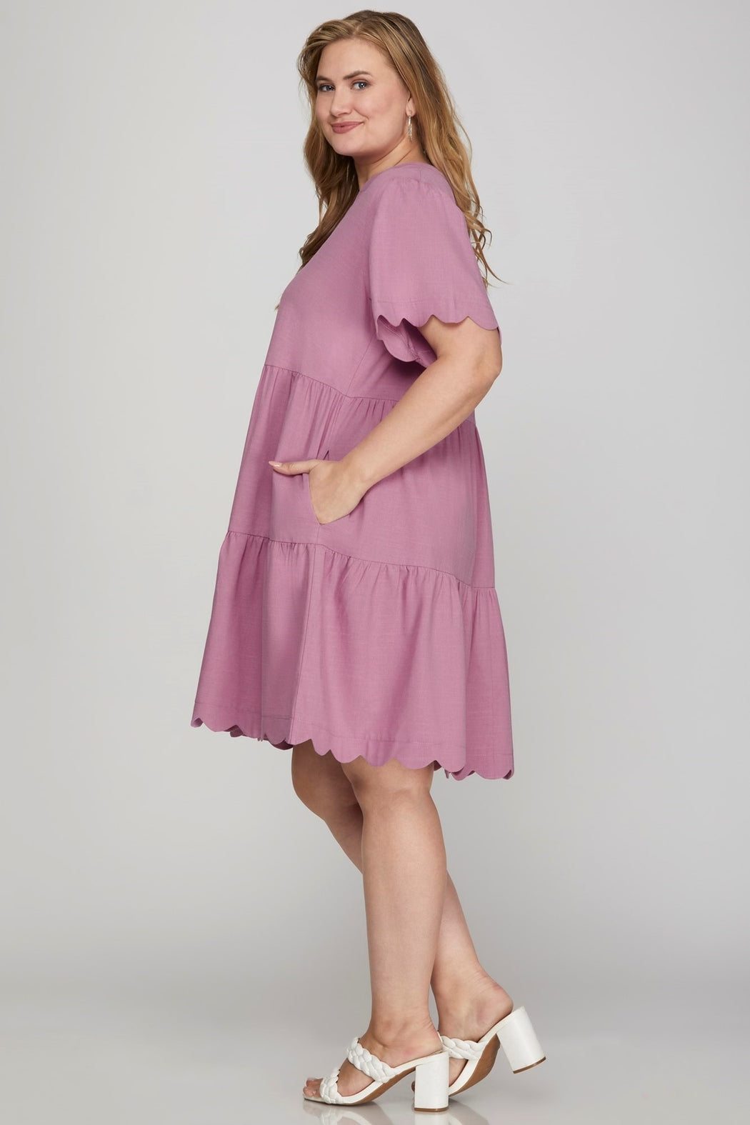 Short Sleeve Scallop Hem Mini Dress