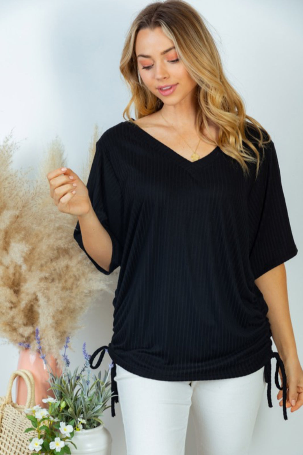 Short Sleeve Solid Knit Top
