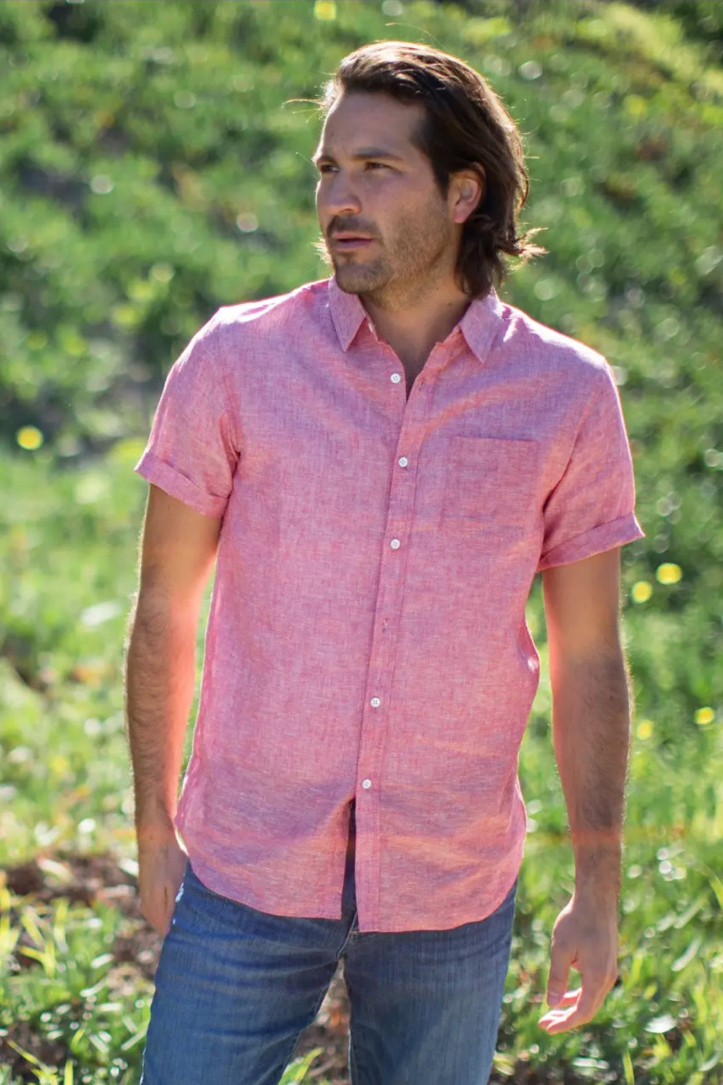 Short Sleeve Solid Linen Shirt