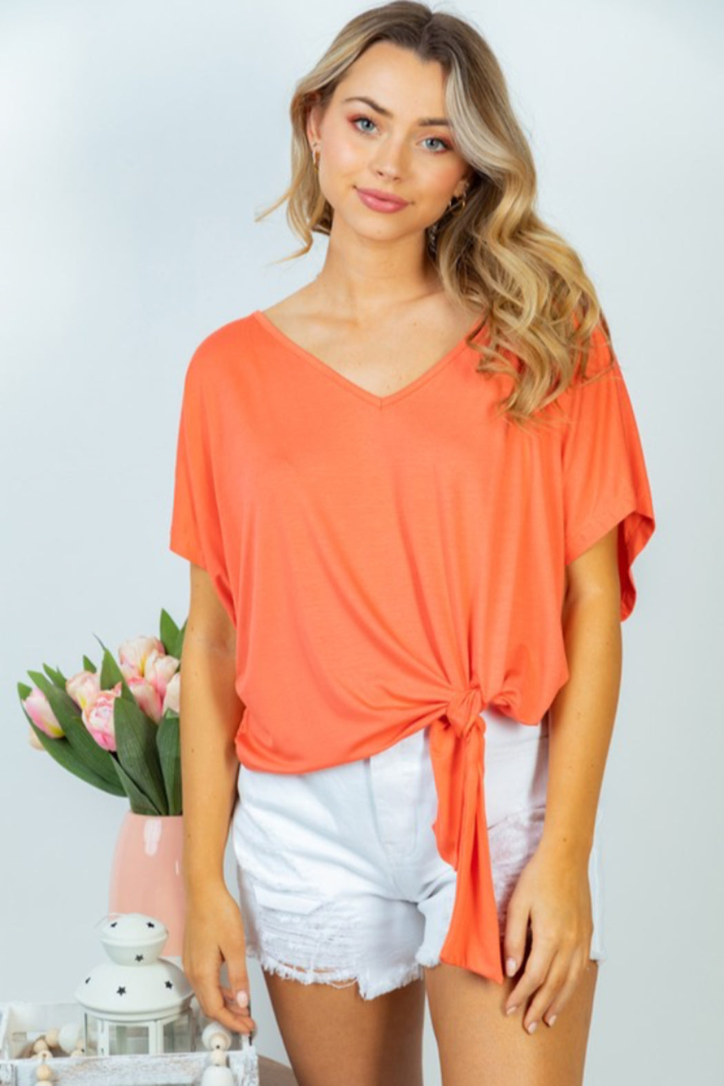 Short Sleeve Tie Front Top