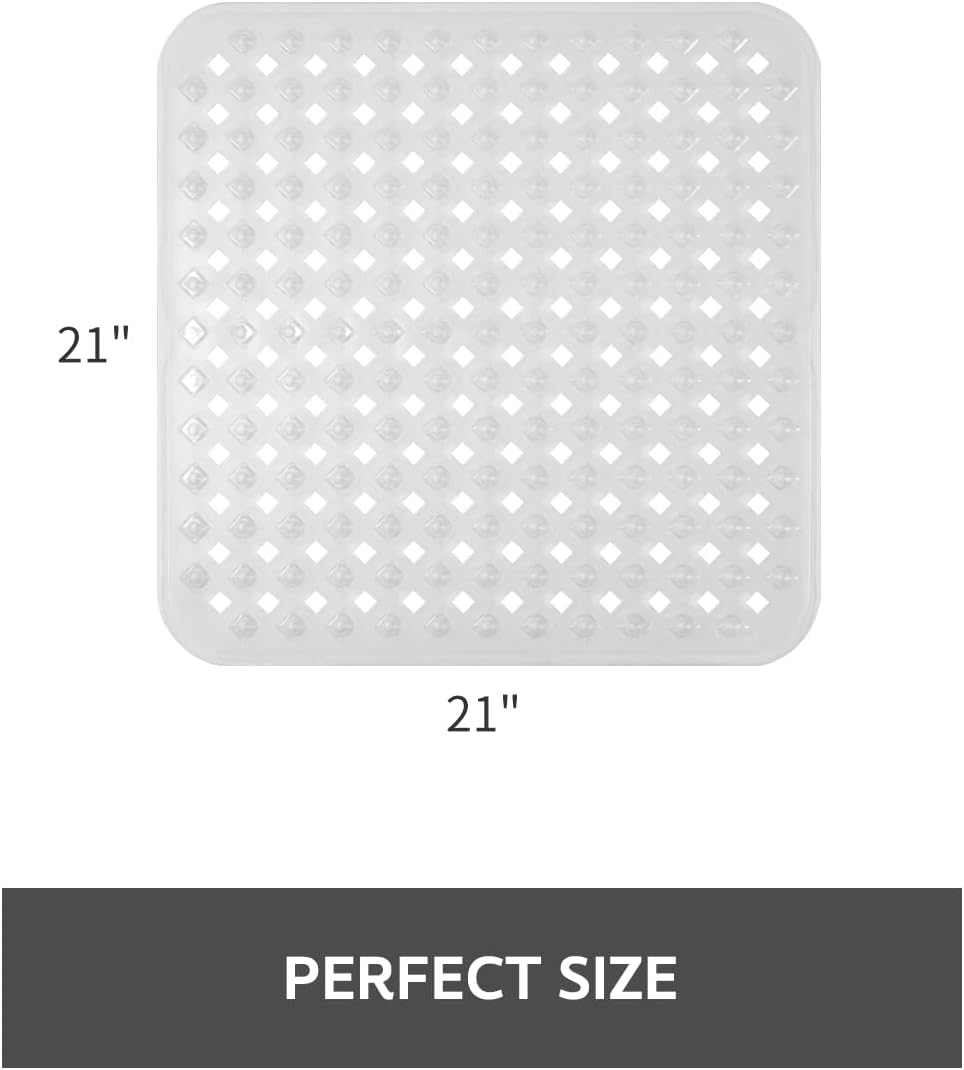 Shower Mat Non Slip, 21"x21" Machine Washable Shower Mats for Inside Shower with Suction Cups and Drain Holes, Extra Safe Standing Bathtub Mat，Bathroom Accessories