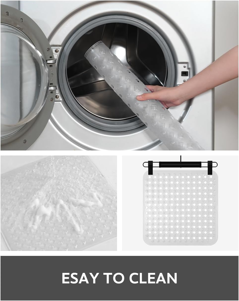 Shower Mat Non Slip, 21"x21" Machine Washable Shower Mats for Inside Shower with Suction Cups and Drain Holes, Extra Safe Standing Bathtub Mat，Bathroom Accessories