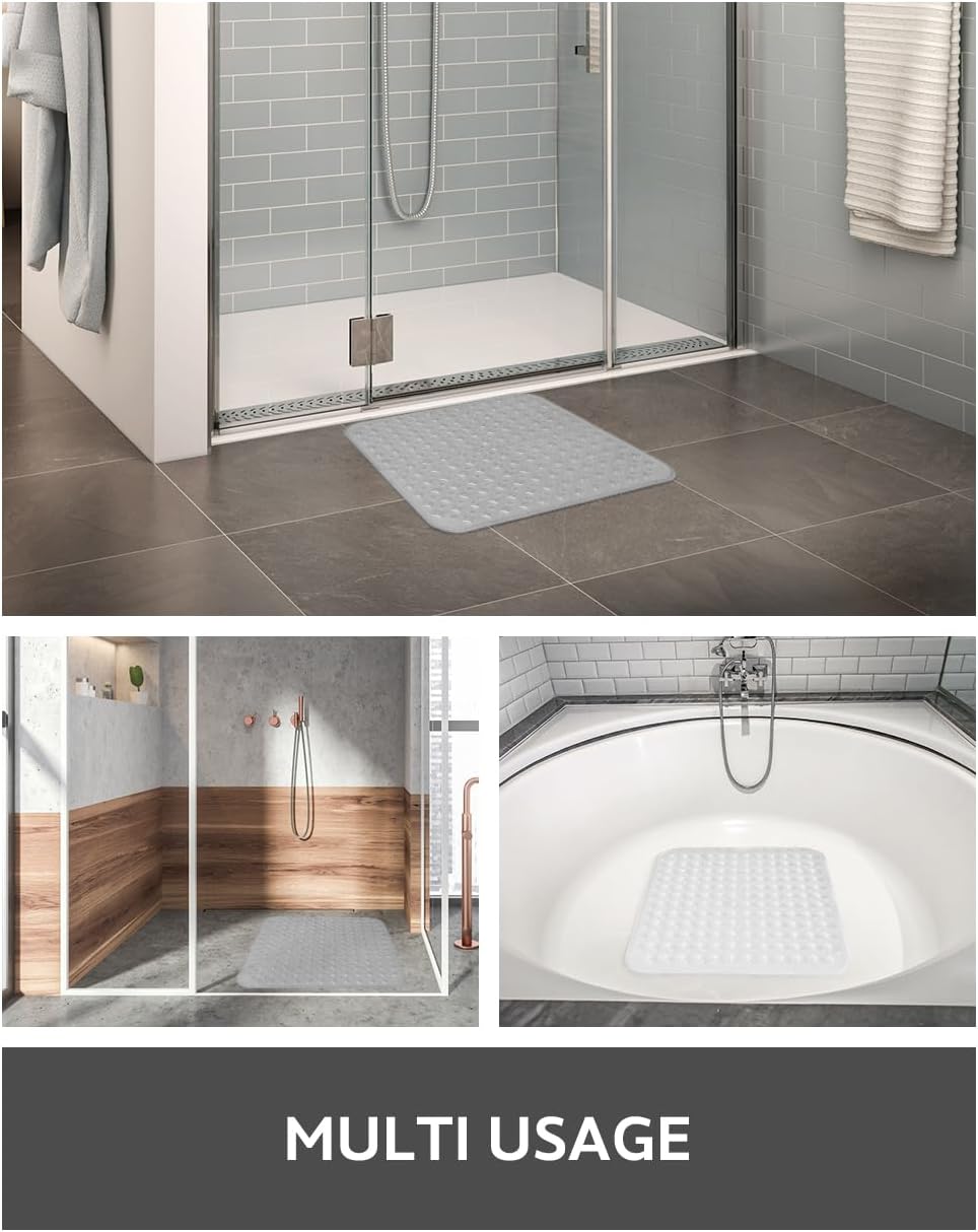 Shower Mat Non Slip, 21"x21" Machine Washable Shower Mats for Inside Shower with Suction Cups and Drain Holes, Extra Safe Standing Bathtub Mat，Bathroom Accessories
