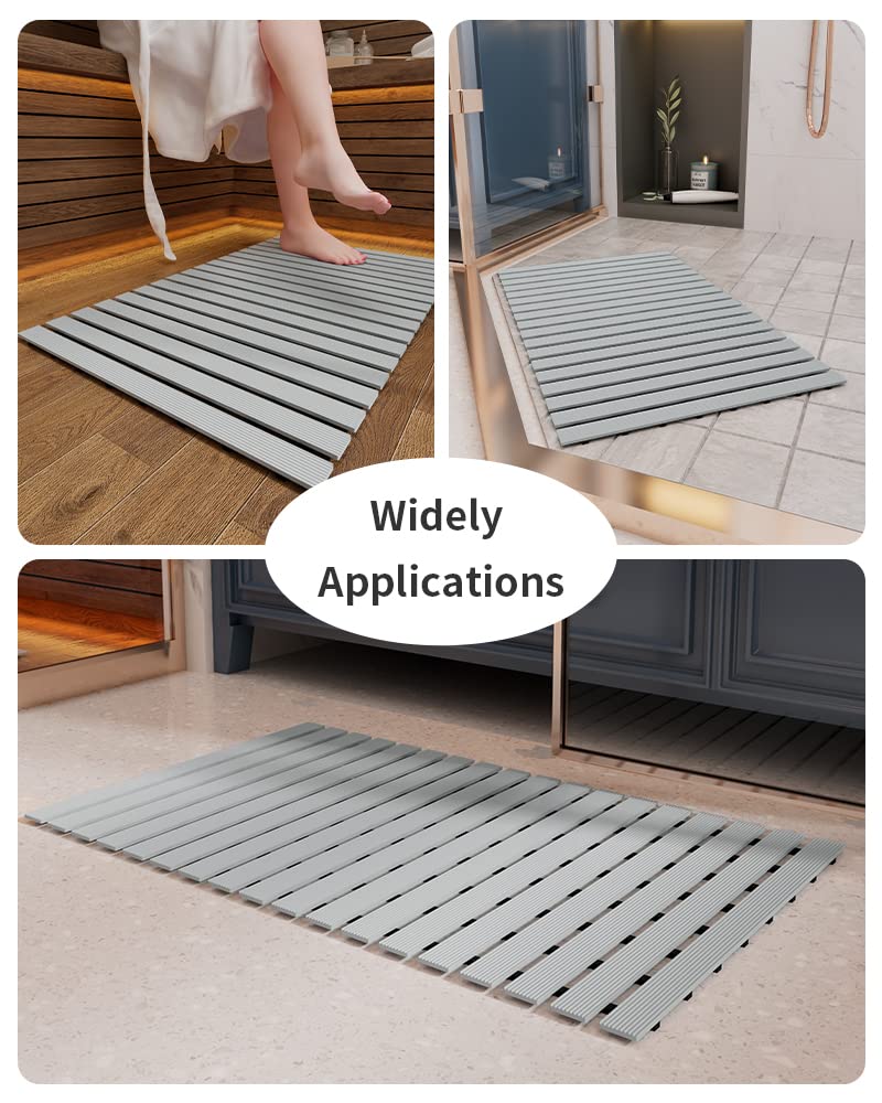 Shower-Mat Non Slip, PADOOR Heavy Duty Bathtub-Mat Curlable Quick Drain Sturdy Bath Tub Mat Without Suction Cups for Indoor Outdoor Use 17x26 Inch Black