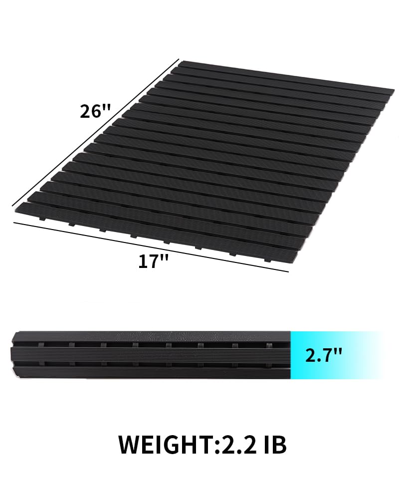 Shower-Mat Non Slip, PADOOR Heavy Duty Bathtub-Mat Curlable Quick Drain Sturdy Bath Tub Mat Without Suction Cups for Indoor Outdoor Use 17x26 Inch Black