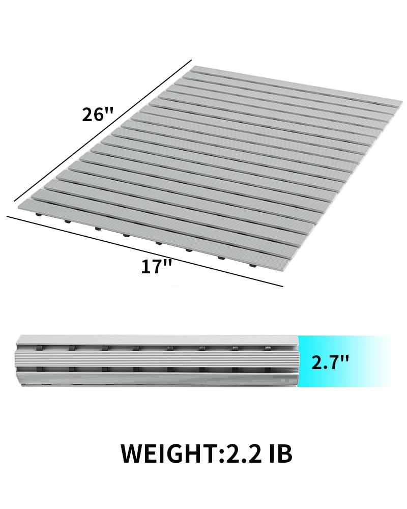 Shower-Mat Non Slip, PADOOR Heavy Duty Bathtub-Mat Curlable Quick Drain Sturdy Bath Tub Mat Without Suction Cups for Indoor Outdoor Use 17x26 Inch Black