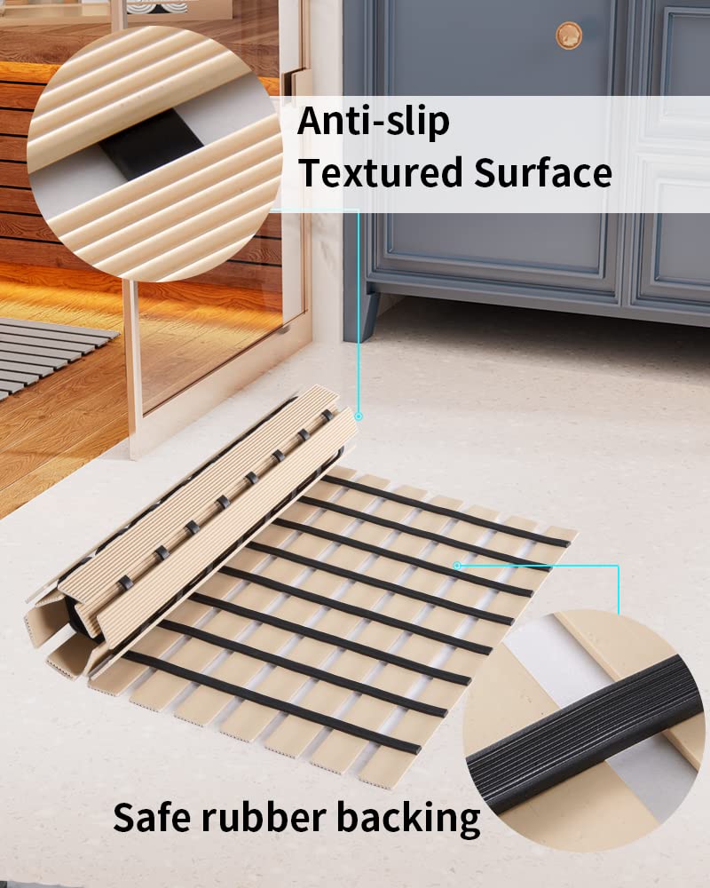 Shower-Mat Non Slip, PADOOR Heavy Duty Bathtub-Mat Curlable Quick Drain Sturdy Bath Tub Mat Without Suction Cups for Indoor Outdoor Use 17x26 Inch Black