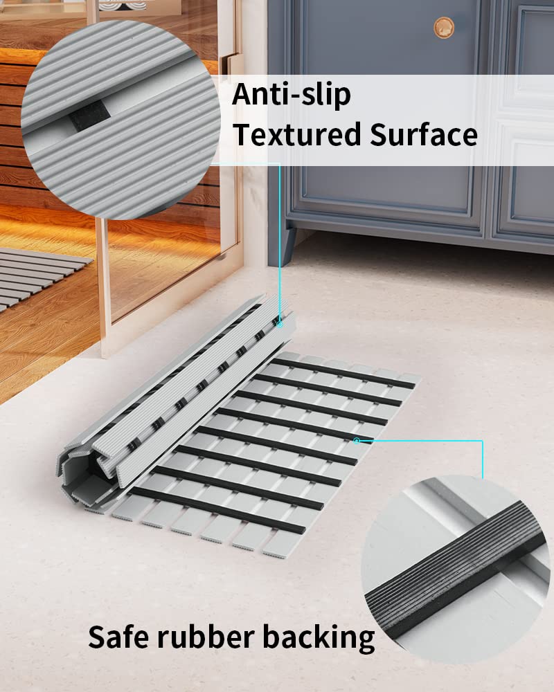 Shower-Mat Non Slip, PADOOR Heavy Duty Bathtub-Mat Curlable Quick Drain Sturdy Bath Tub Mat Without Suction Cups for Indoor Outdoor Use 17x26 Inch Black