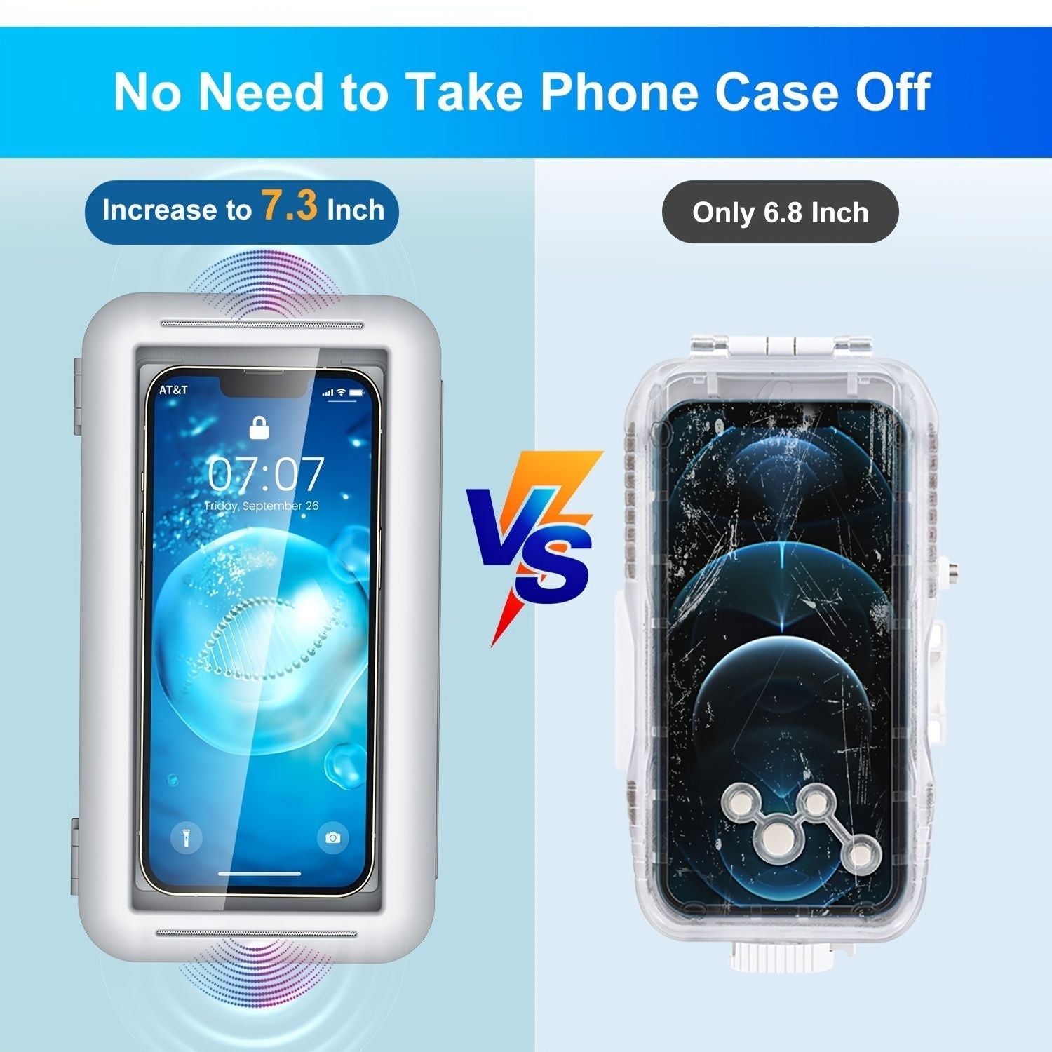 Shower Phone Holder Waterproof Case; Anti-Fog HD Touchscreen Wall Shower Phone Mount For Bathroom Mirror Bathtub Kitchen Fits Cell Phones Under 7.3 Inch