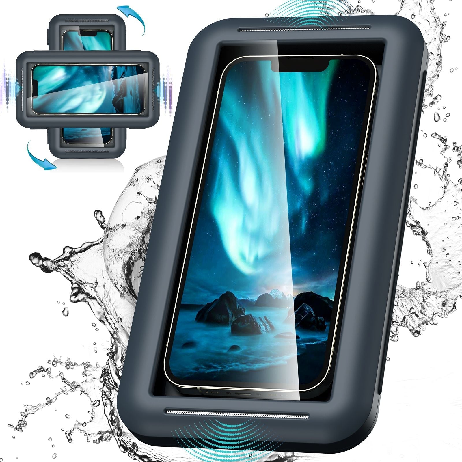 Shower Phone Holder Waterproof Case; Anti-Fog HD Touchscreen Wall Shower Phone Mount For Bathroom Mirror Bathtub Kitchen Fits Cell Phones Under 7.3 Inch