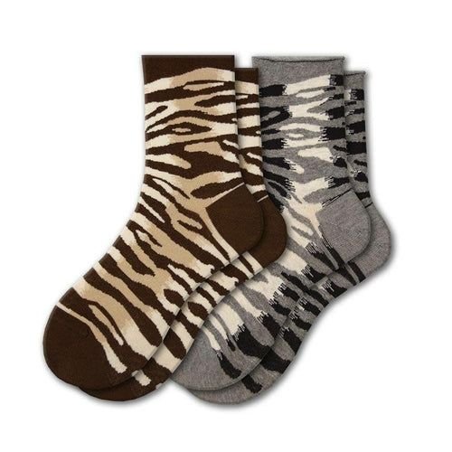 Sierra Socks Zebra Pattern Hi Anklet Casual Cotton Women's 2 Pair Pack