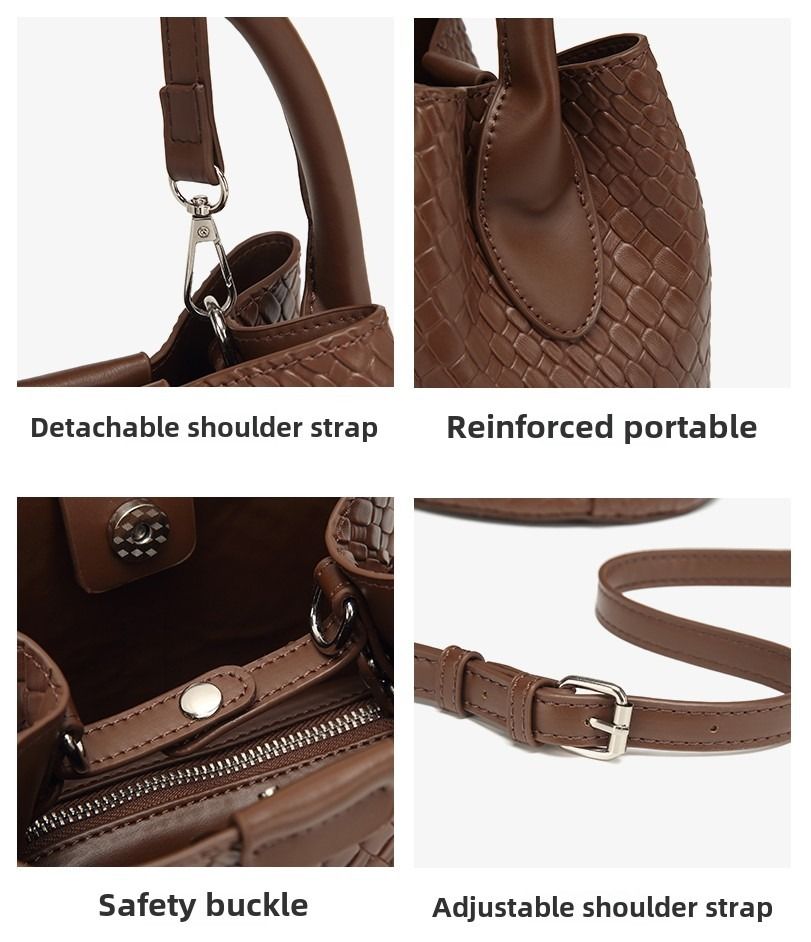 Simple niche woven pattern handbag bucket bag women's bag tide 2025 new senior sense shoulder bag crossbody bag