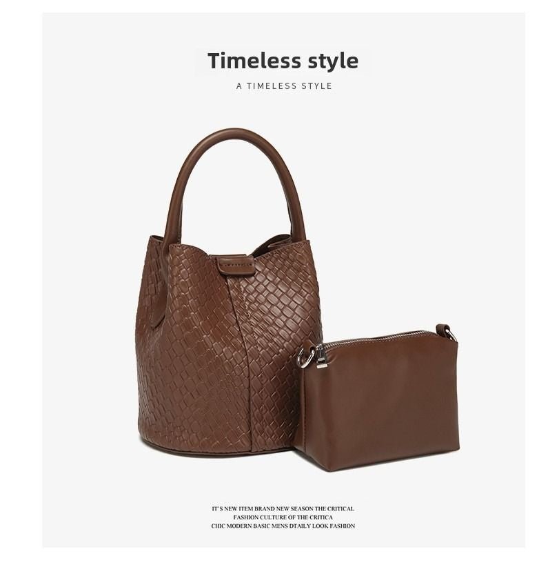 Simple niche woven pattern handbag bucket bag women's bag tide 2025 new senior sense shoulder bag crossbody bag