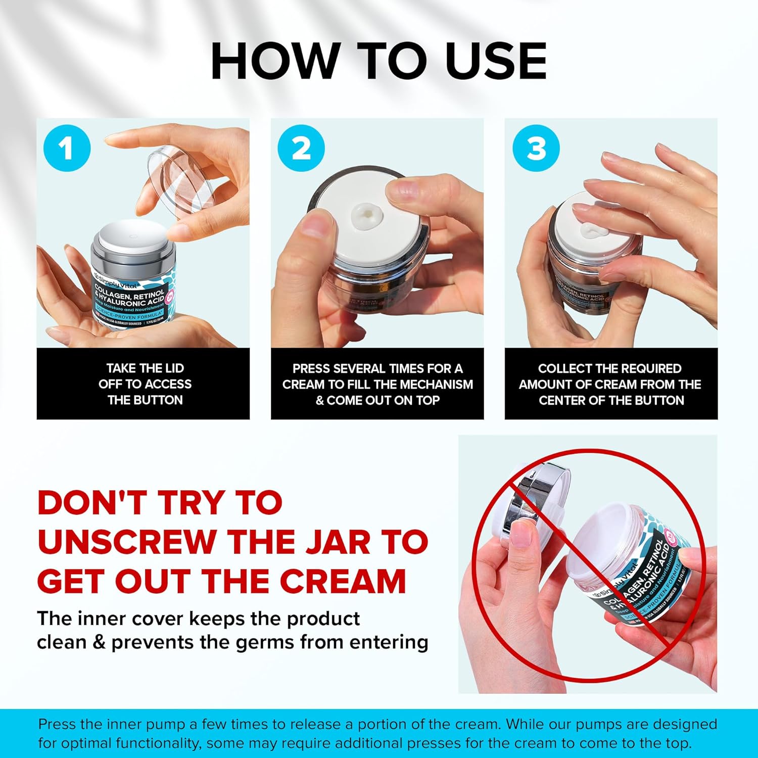 SimplyVital Collagen, Retinol & Hyaluronic Acid Cream - Anti-Aging Face Moisturizer for Face, Firming Skin Care Neck & Décolleté - Made in USA, Daily Moisturizer Face Cream Day & Night - 1.7 fl.oz.