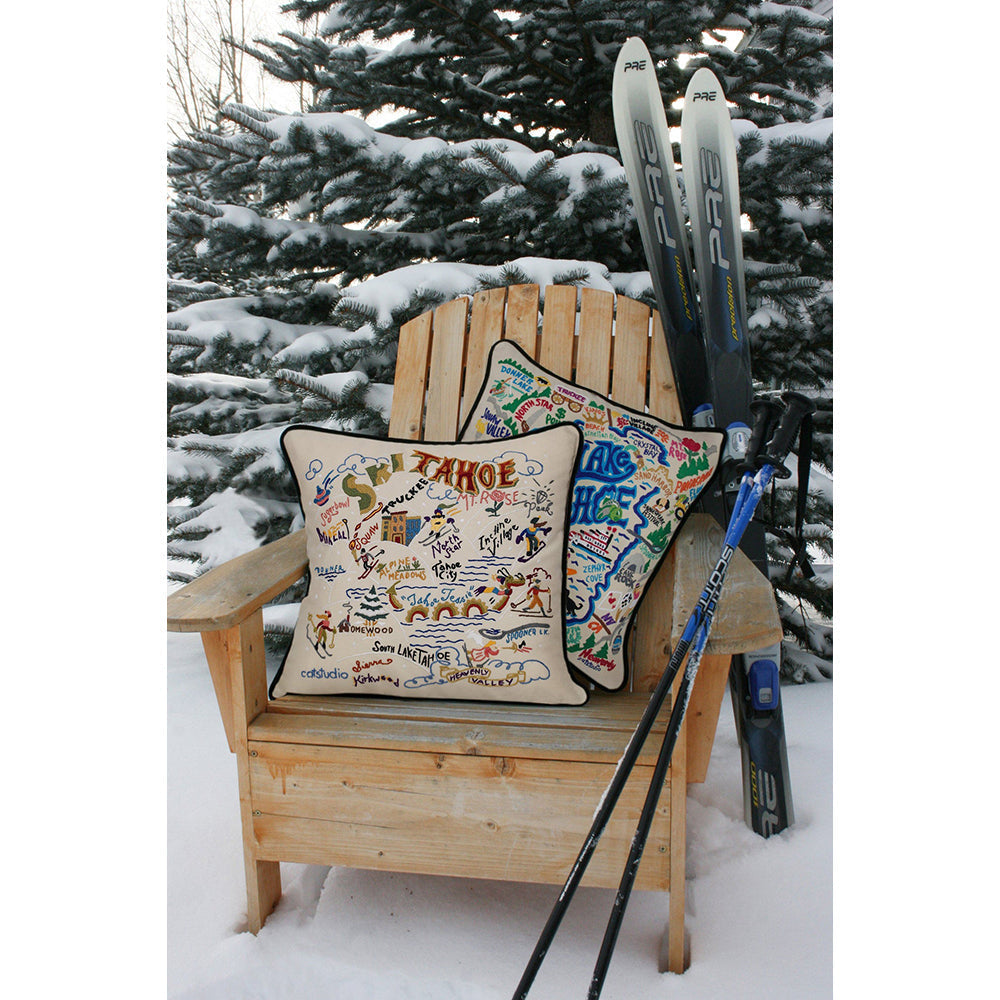 Ski Tahoe Hand-Embroidered Pillow