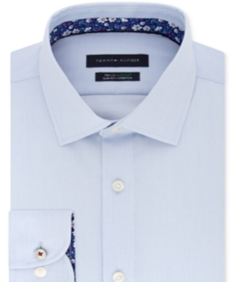 Tommy Hilfiger Men's Button Down Cotton Blend Slim Fit Shirt Blue Size 34-35 by Steals