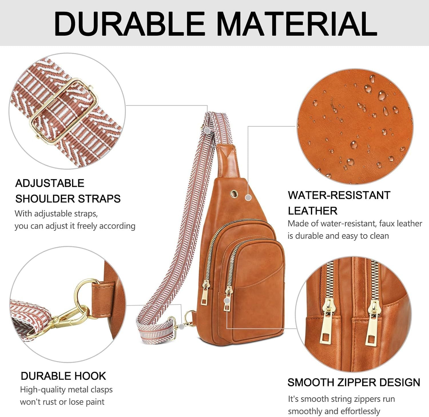 Sling Bag For Women, Leather Fanny Pack With Detachable Strap, Crossbody Chest Bag With Anti Theft For Travel(Black And Brown)