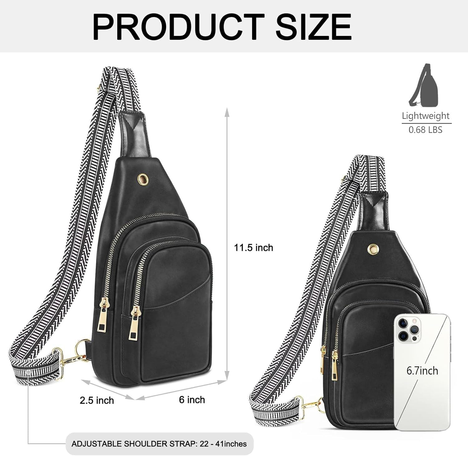 Sling Bag For Women, Leather Fanny Pack With Detachable Strap, Crossbody Chest Bag With Anti Theft For Travel(Black And Brown)