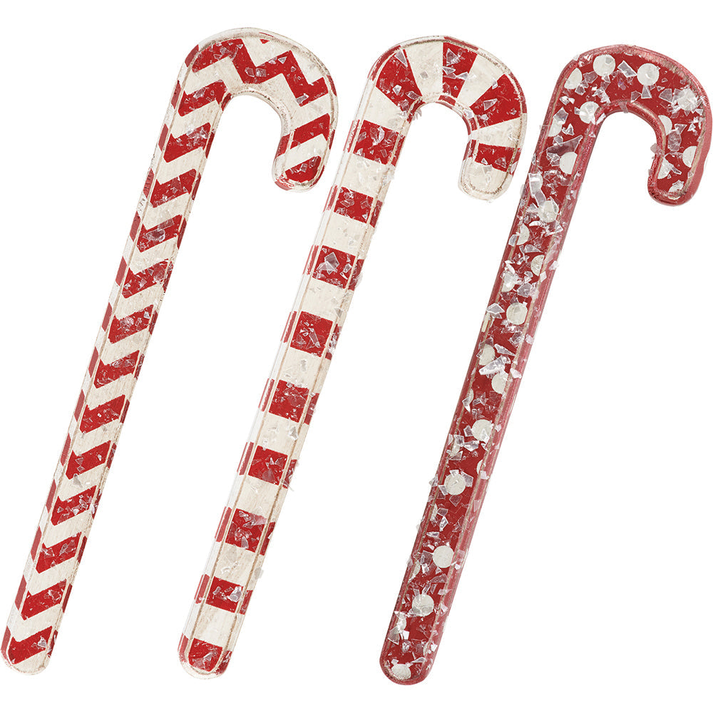 6" Vintage Wood Red Candy Cane Set of 3