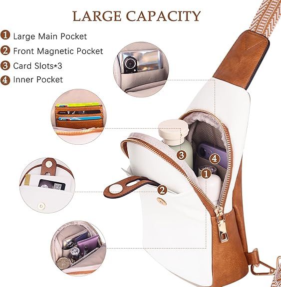 Small Sling Bag for Women Crossbody Bags for Women Trendy Leather Chest Waist Bag Mini Fanny Packs Cross Body Purse for Travel (Style B Off White)