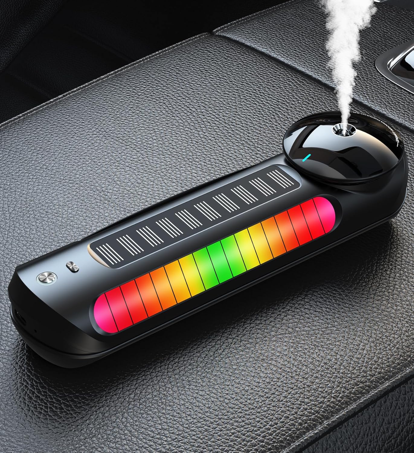 Smart Car Air Freshener Solar Car Diffuser with Auto On/Off, Aluminum Alloy Body, 3 Adjustable Modes, Built-in Battery, Solar or typeC Charing, Ambient Light, Oil Diffuser for Car Black