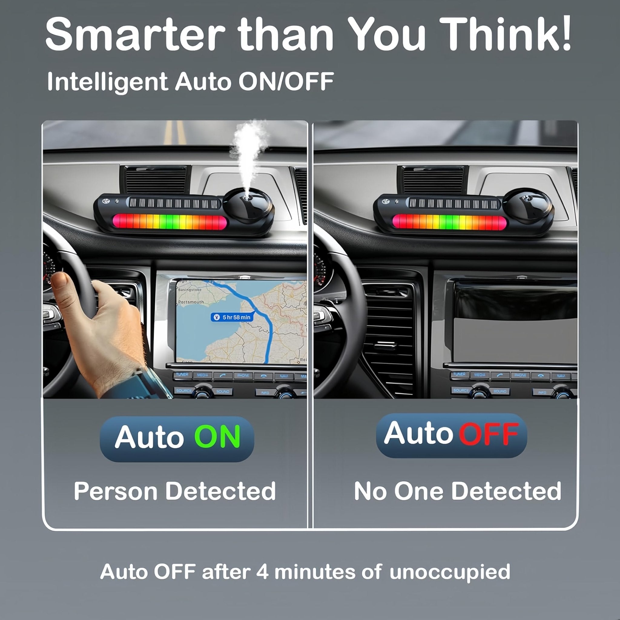 Smart Car Air Freshener with Solar, Car Diffuser with Auto On/Off, Aluminum Alloy Body, 3 Adjustable Concentration, Built-in Battery, Ambient Light, Best Essential Oil Diffuser for Car Black