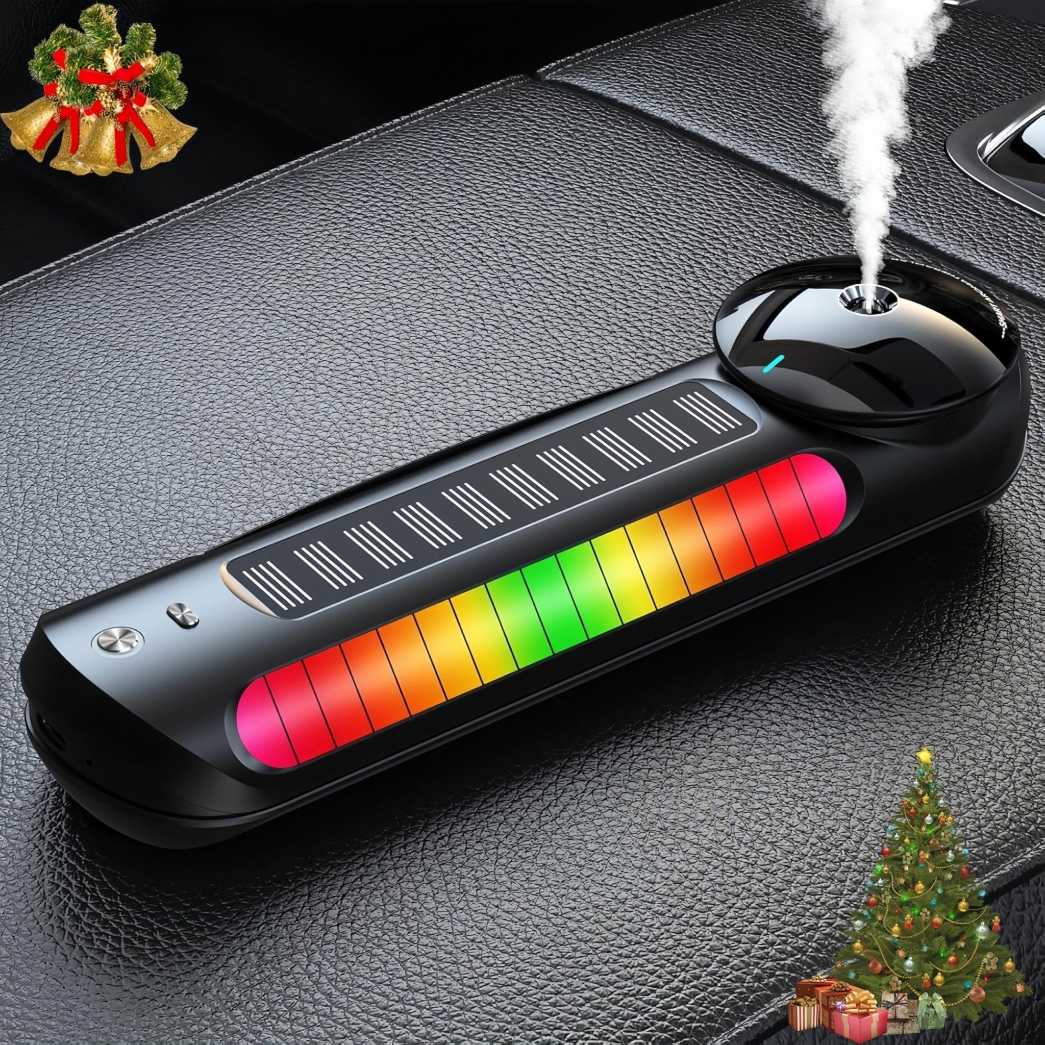 Smart Car Air Freshener with Solar, Car Diffuser with Auto On/Off, Aluminum Alloy Body, 3 Adjustable Concentration, Built-in Battery, Ambient Light, Best Essential Oil Diffuser for Car Black
