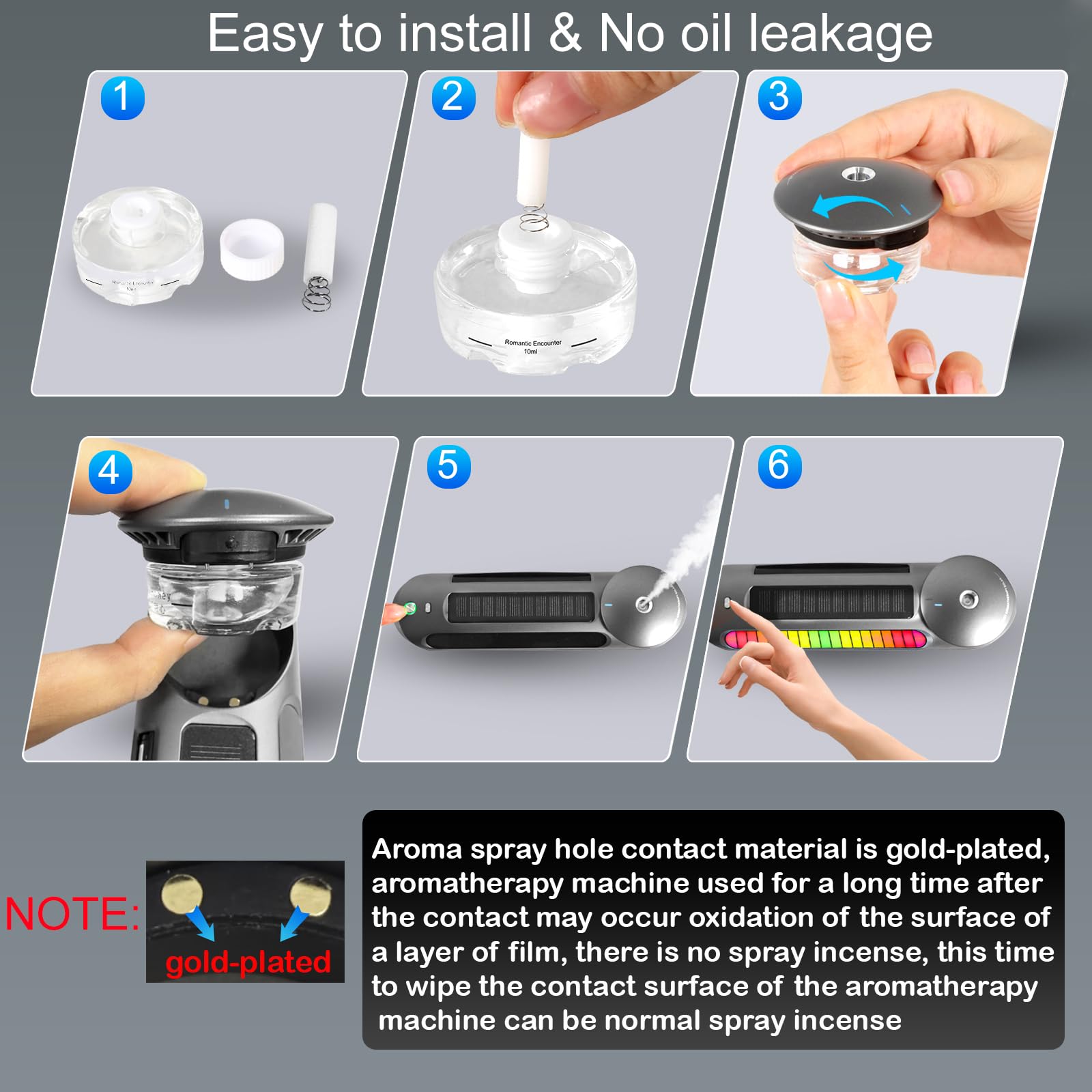 Smart Car Air Freshener with Solar, Car Diffuser with Auto On/Off, Aluminum Alloy Body, 3 Adjustable Concentration, Built-in Battery, Ambient Light, Best Essential Oil Diffuser for Car Black