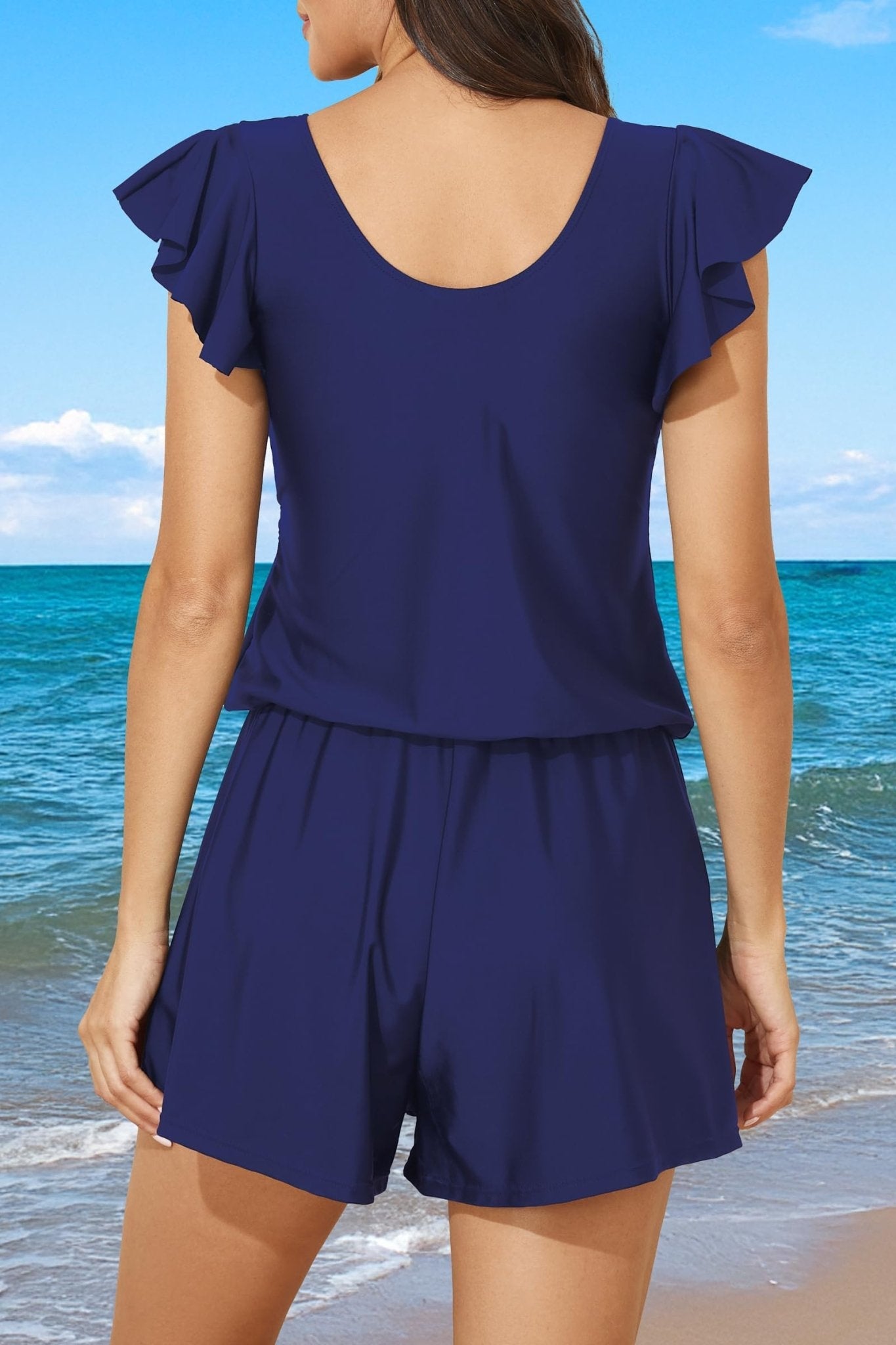 Smismivo Swim Romper with Built in Bra and Pockets Swim Dress Modest One Piece Swimsuit Full Coverage Bathing Suit