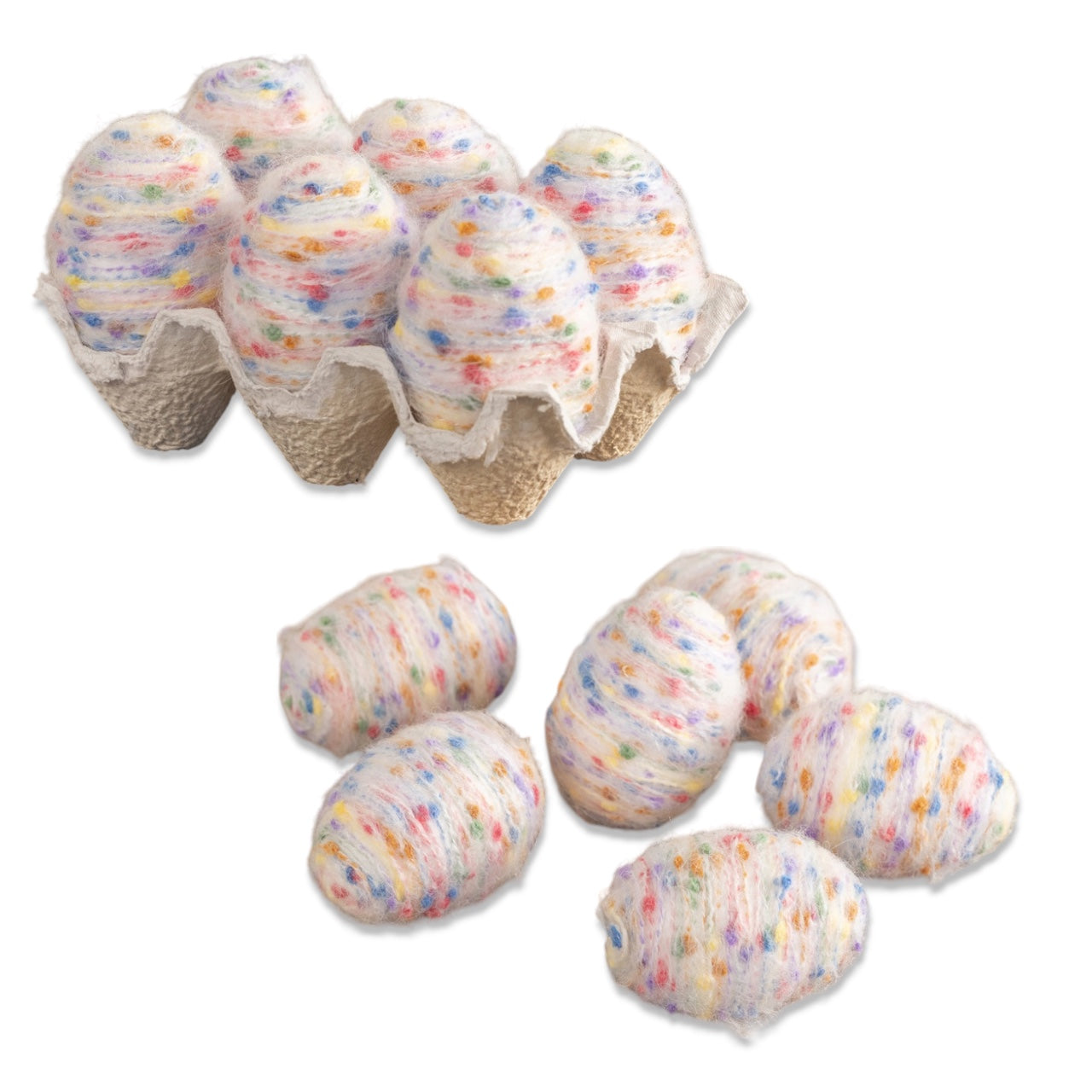 Speckled Cream Decorative Felt Yarn Eggs | Set of 6 in Carton