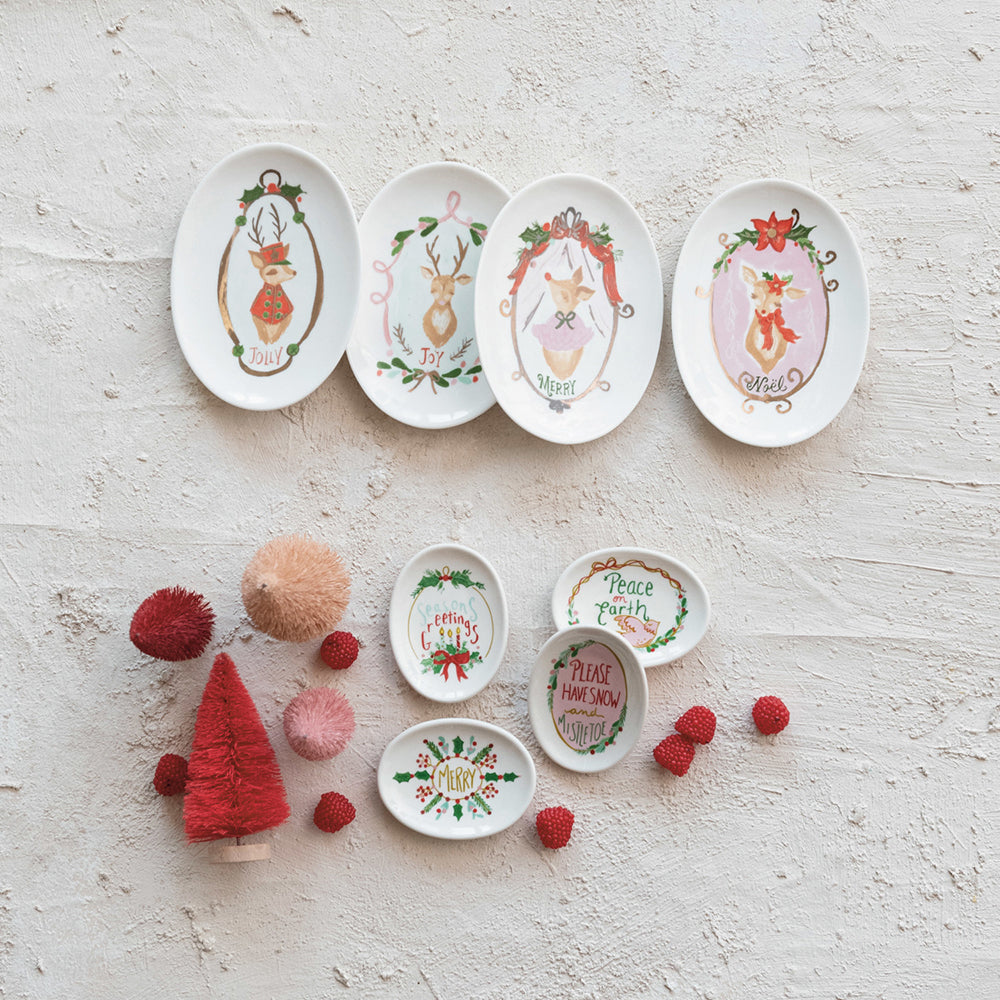Stoneware Dish w/ Holiday Saying - Set of 4