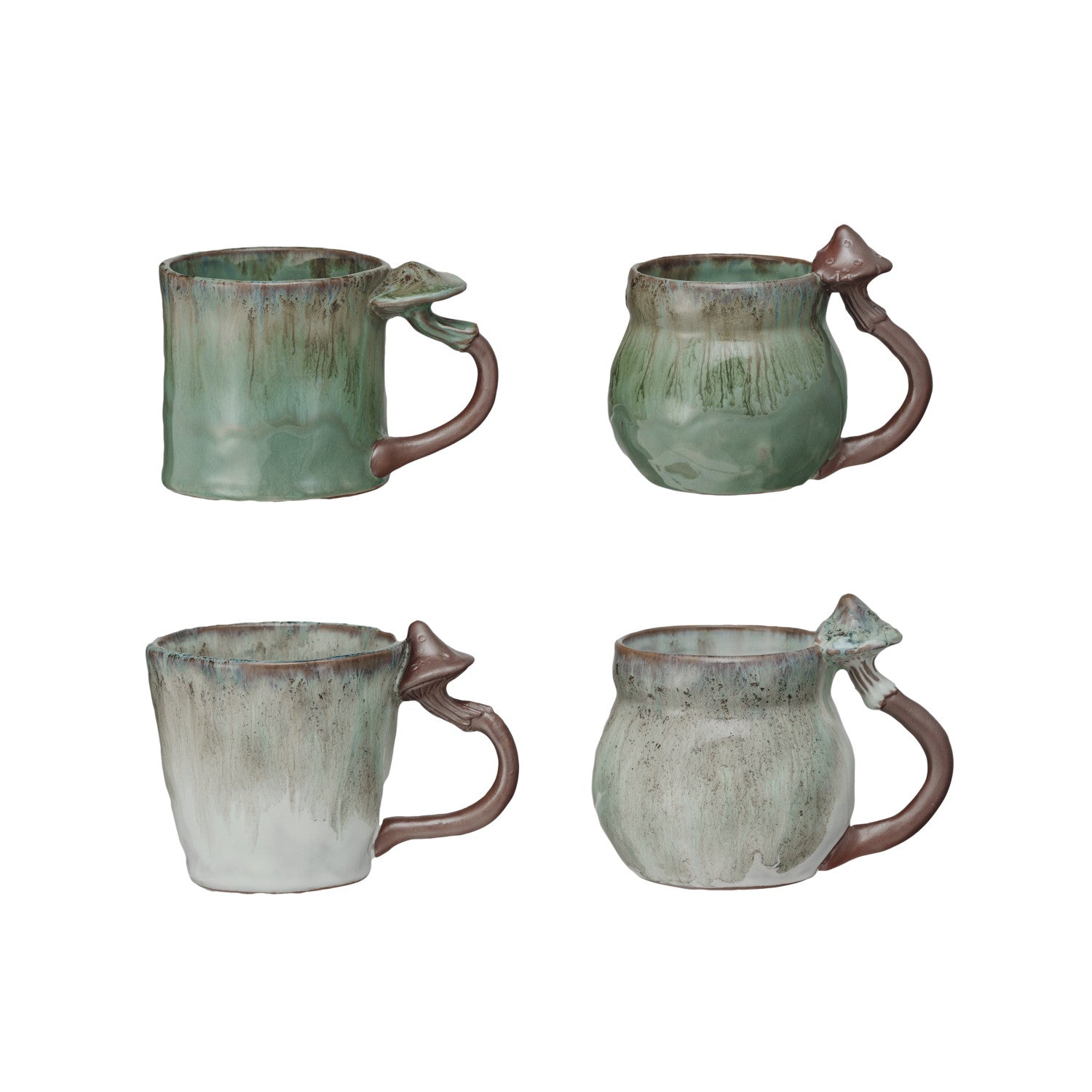 Reactive Glaze Stoneware Mug with Mushroom Handle | 4 Styles