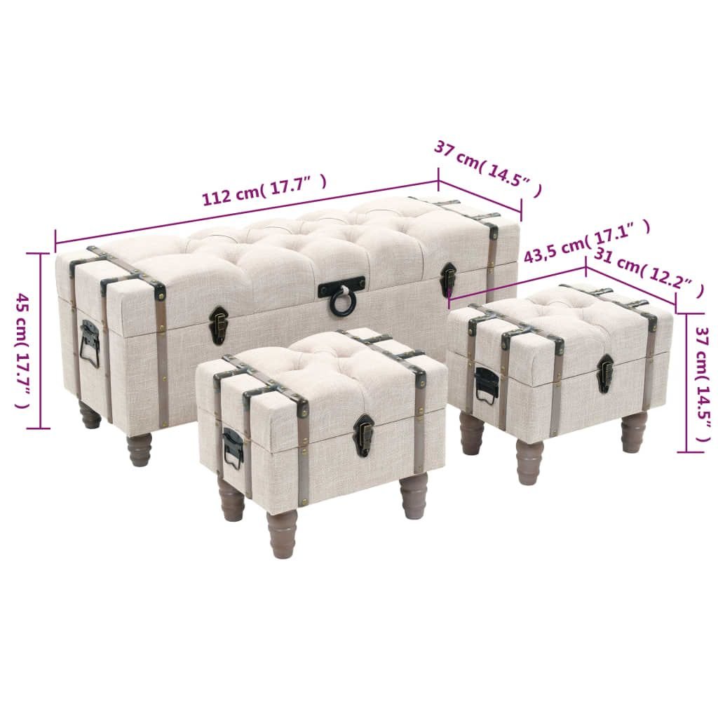 Storage Benches 3 pcs Cream Solid Wood Fir&Fabric