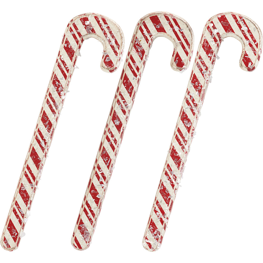 Striped 6" Vintage Wood Candy Cane Set of 3