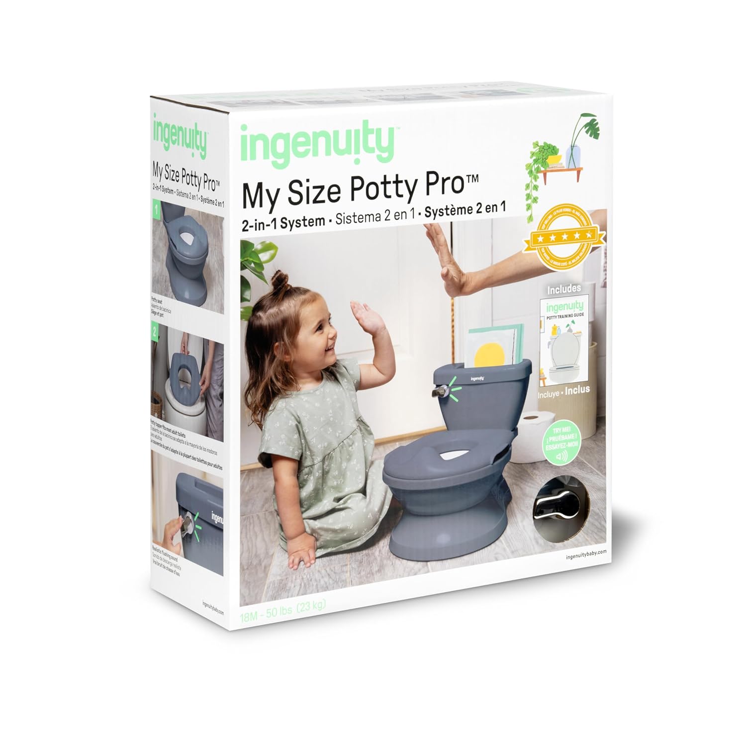 Summer Infant by Ingenuity My Size Potty Pro in White, Toddler Potty Training Toilet, Lifelike Flushing Sound, for Ages 18 Months+, Up to 50 Pounds