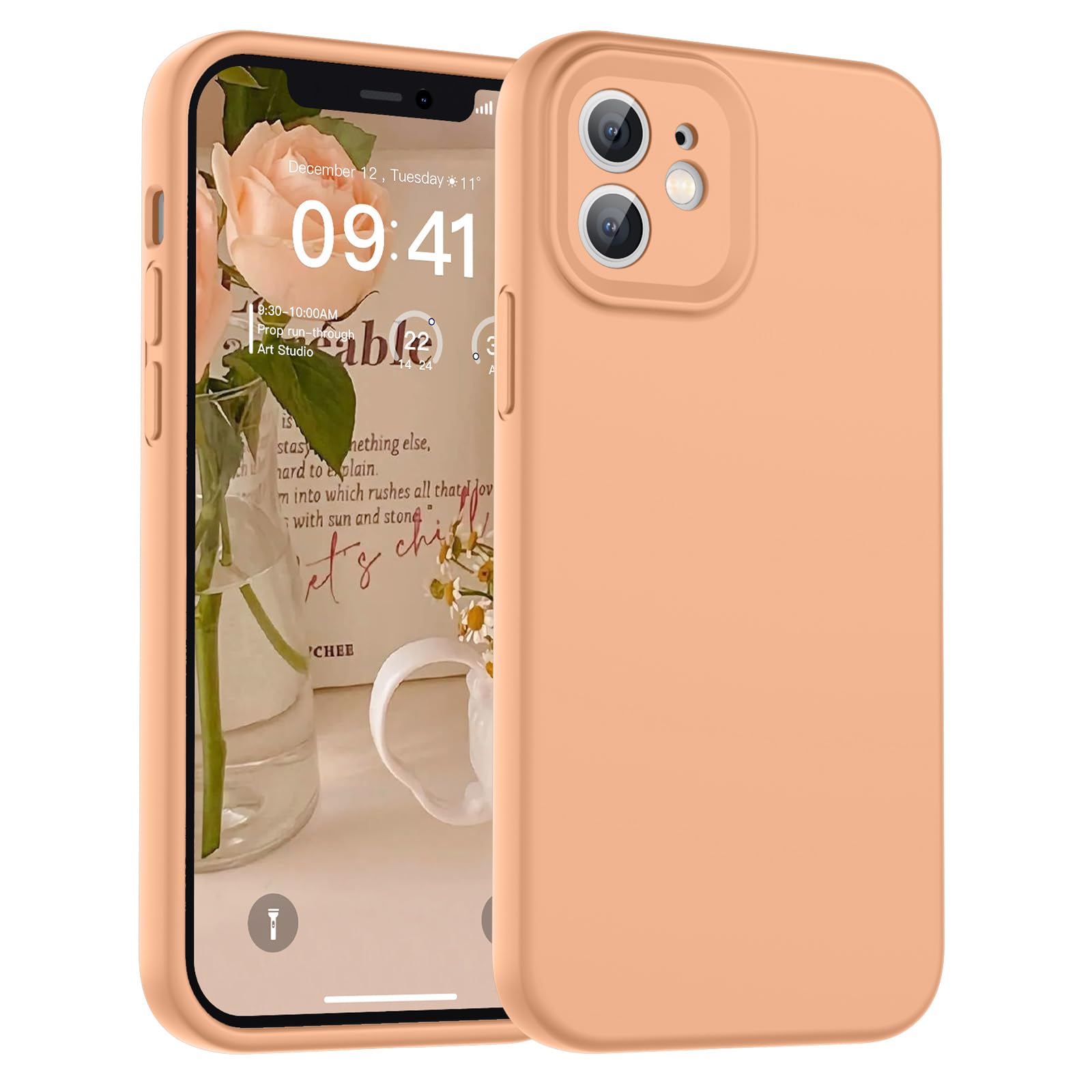 SUPFINE Designed for iPhone 12 Case,Premium Liquid Silicone with [Soft Anti-Scratch Microfiber Lining][Upgraded Camera Protection] Slim Shockproof Protective Phone Case for Men Women Girls,Black