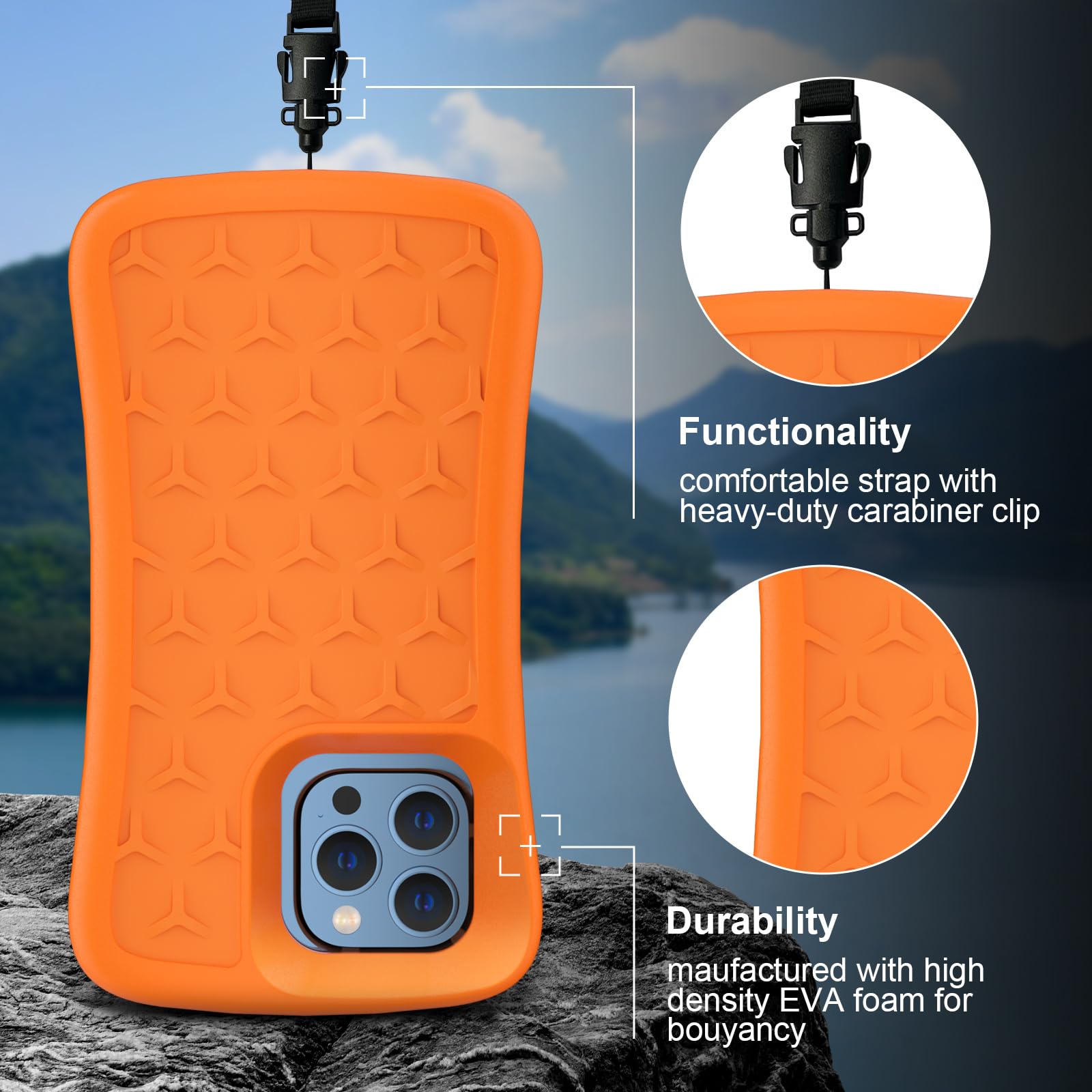 Floating Phone Case for iPhone 15 Pro Max/15 Plus/14 Pro Max/14 Plus/13 Pro Max/12 Pro Max EVA Material Case with Waterproof Dry Bags and Lanyard, 20FT Powerful Drop Protective Cover-6.7 inch