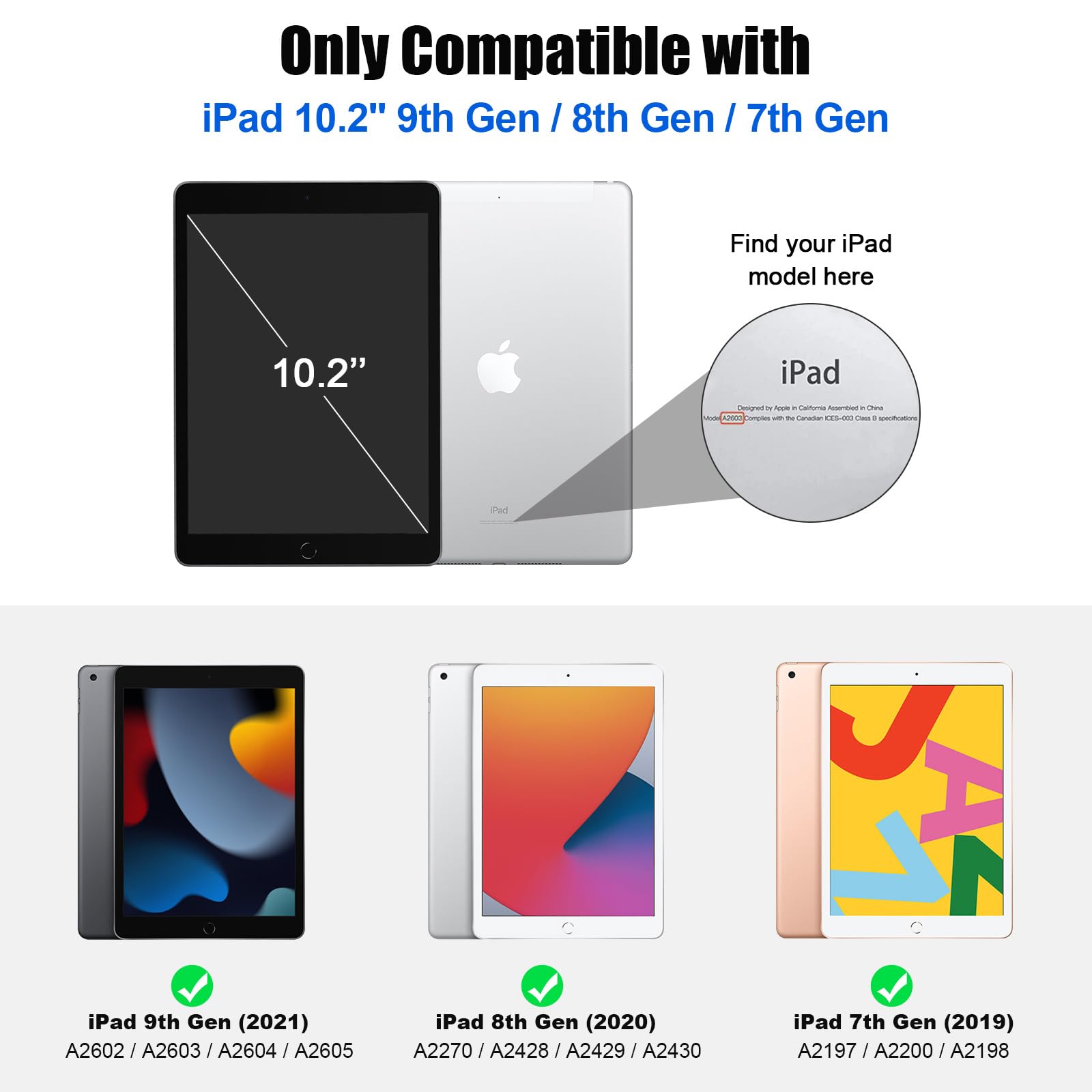 SUPFINE for 10.2 Inch iPad 9th Generation Case 2021, with [ Glass Screen Protector ]/ iPad 8th/7th Generation Case 2020/2019, Slim Stand Translucent Back Shell Cover, Black