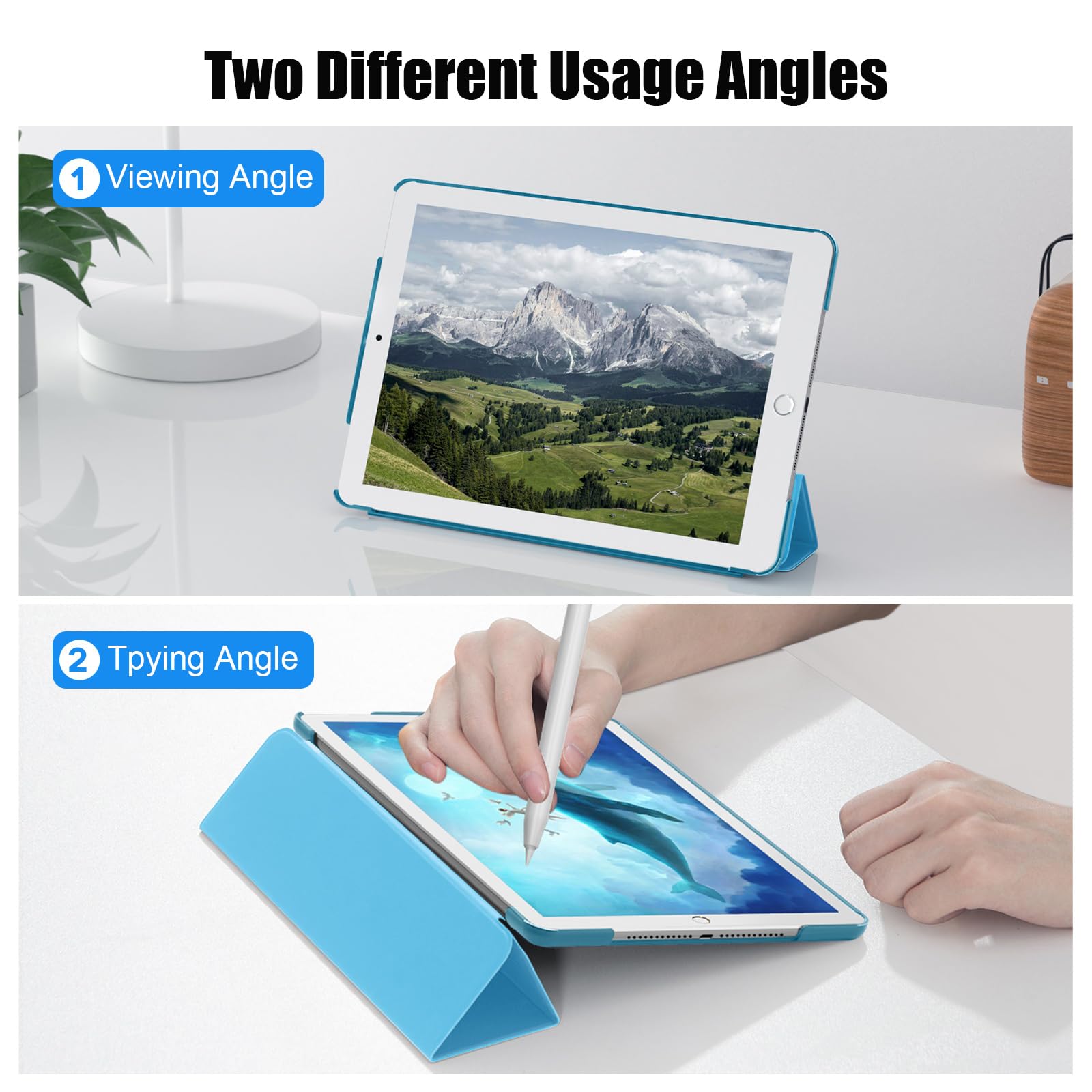 SUPFINE for 10.2 Inch iPad 9th Generation Case 2021, with [ Glass Screen Protector ]/ iPad 8th/7th Generation Case 2020/2019, Slim Stand Translucent Back Shell Cover, Black