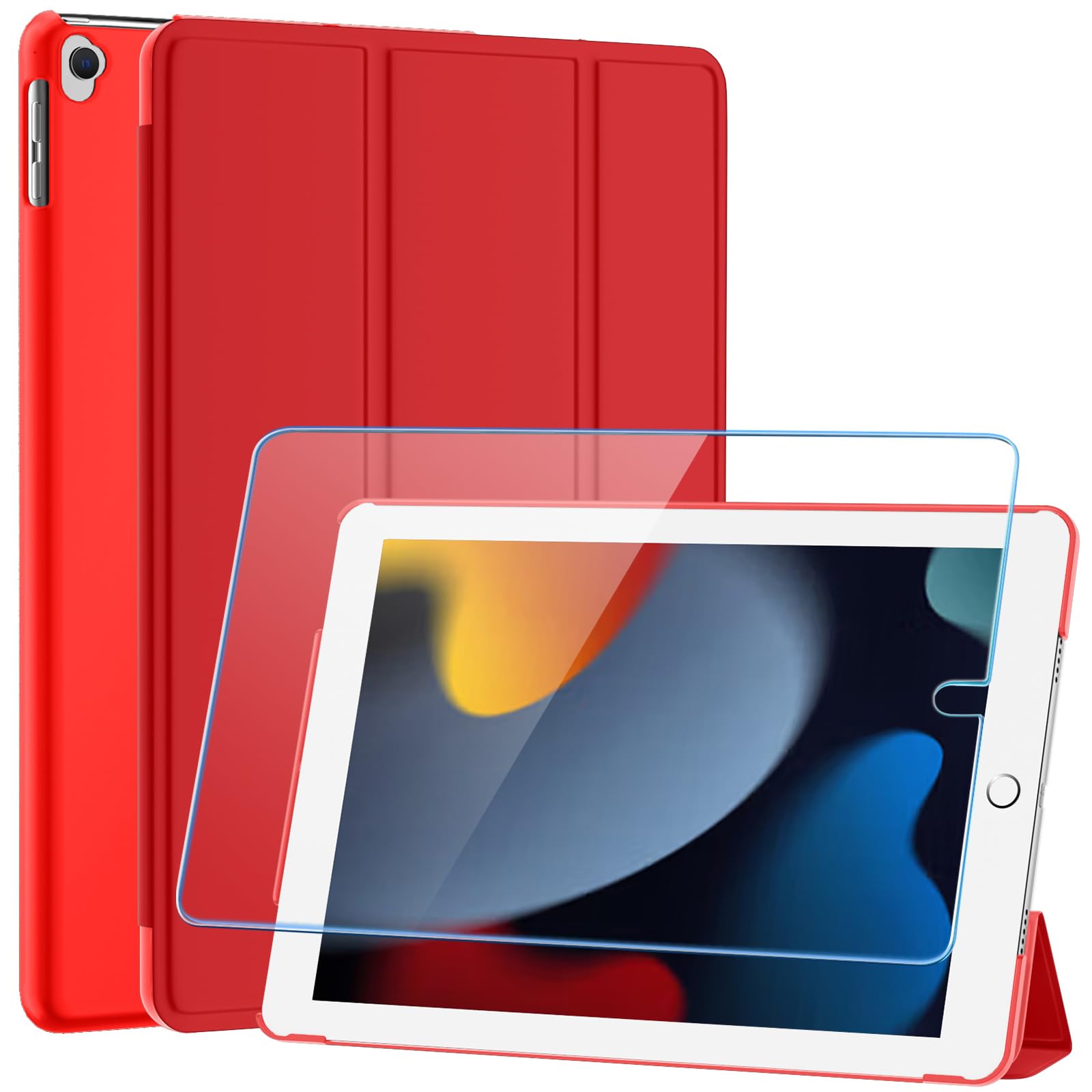 SUPFINE for 10.2 Inch iPad 9th Generation Case 2021, with [ Glass Screen Protector ]/ iPad 8th/7th Generation Case 2020/2019, Slim Stand Translucent Back Shell Cover, Black