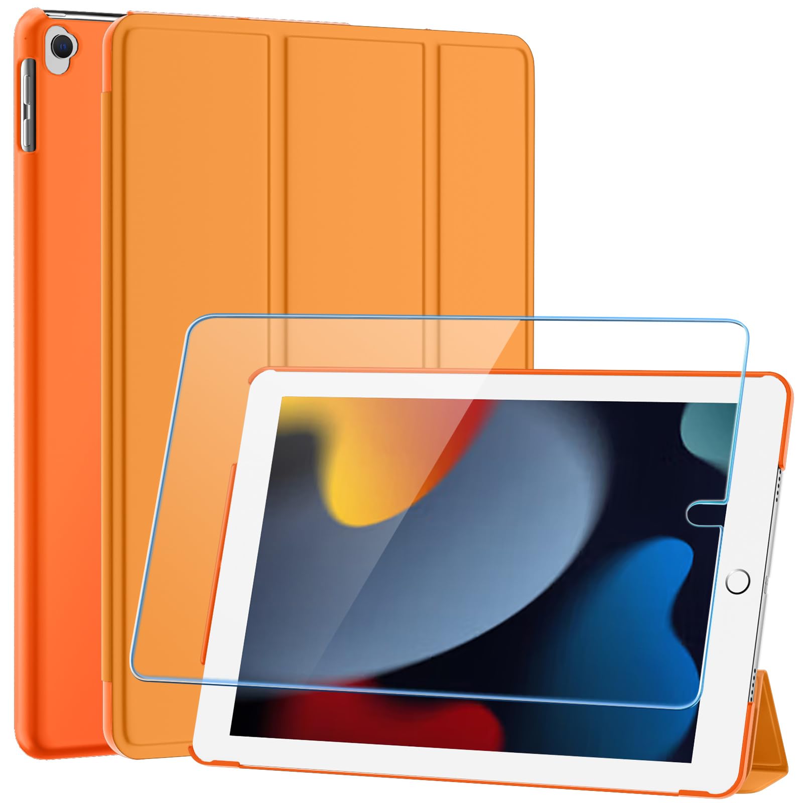 SUPFINE for 10.2 Inch iPad 9th Generation Case 2021, with [ Glass Screen Protector ]/ iPad 8th/7th Generation Case 2020/2019, Slim Stand Translucent Back Shell Cover, Black