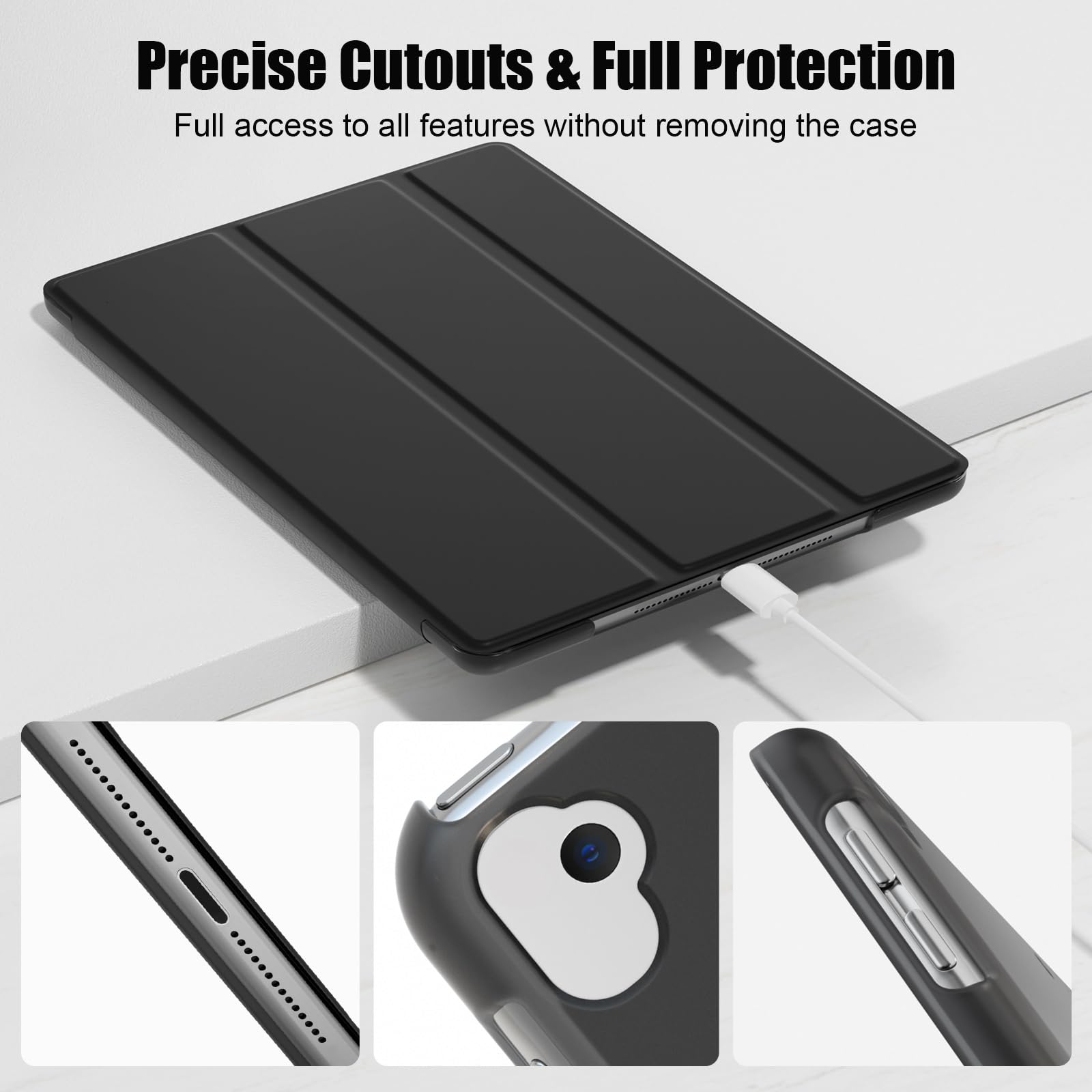 SUPFINE for 10.2 Inch iPad 9th Generation Case 2021, with [ Glass Screen Protector ]/ iPad 8th/7th Generation Case 2020/2019, Slim Stand Translucent Back Shell Cover, Black