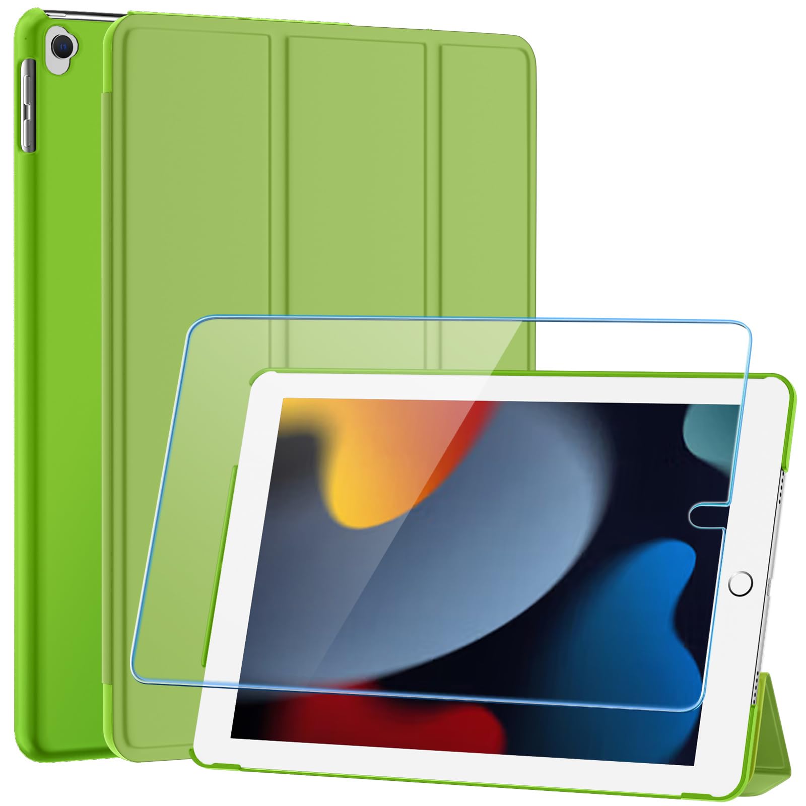 SUPFINE for 10.2 Inch iPad 9th Generation Case 2021, with [ Glass Screen Protector ]/ iPad 8th/7th Generation Case 2020/2019, Slim Stand Translucent Back Shell Cover, Black