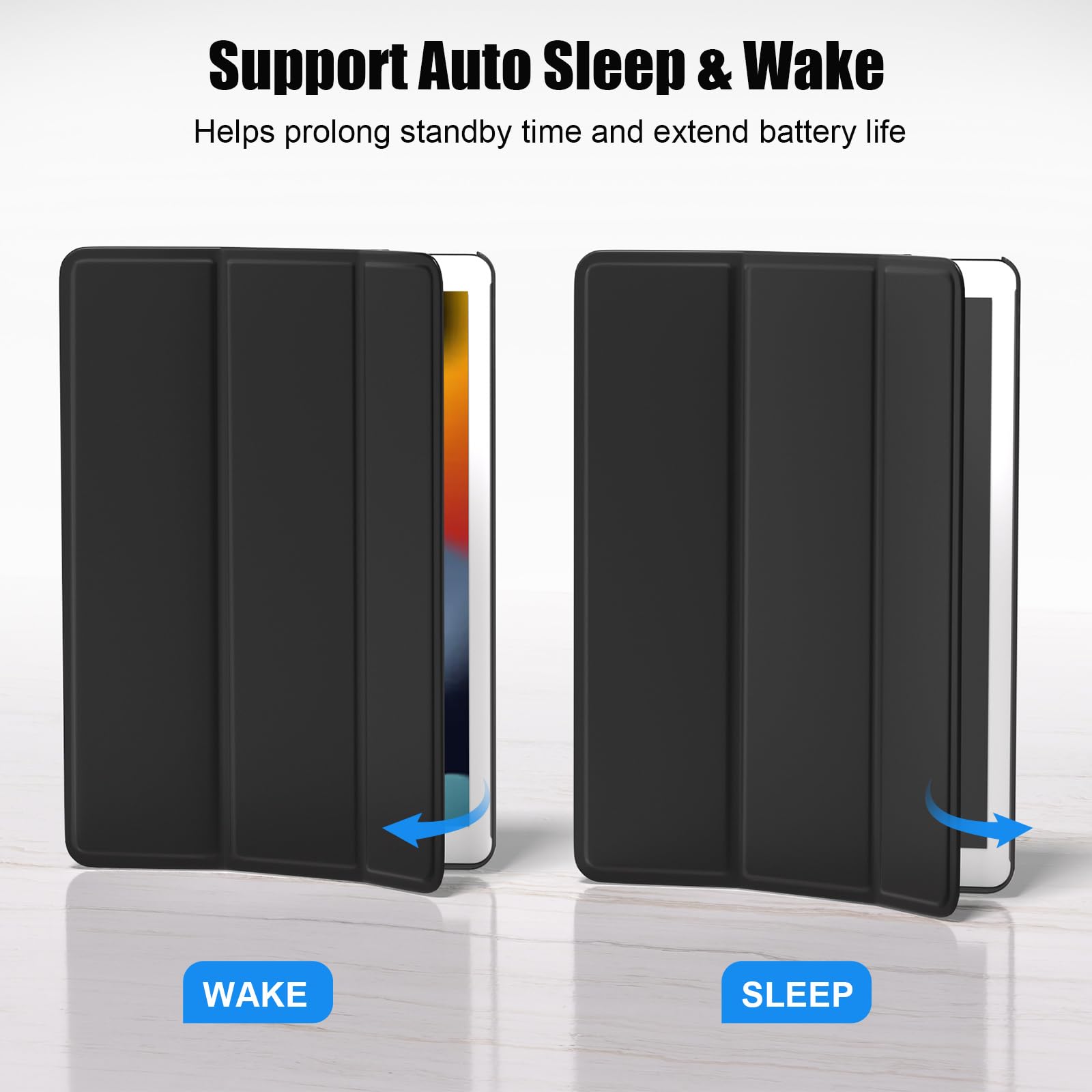 SUPFINE for 10.2 Inch iPad 9th Generation Case 2021, with [ Glass Screen Protector ]/ iPad 8th/7th Generation Case 2020/2019, Slim Stand Translucent Back Shell Cover, Black