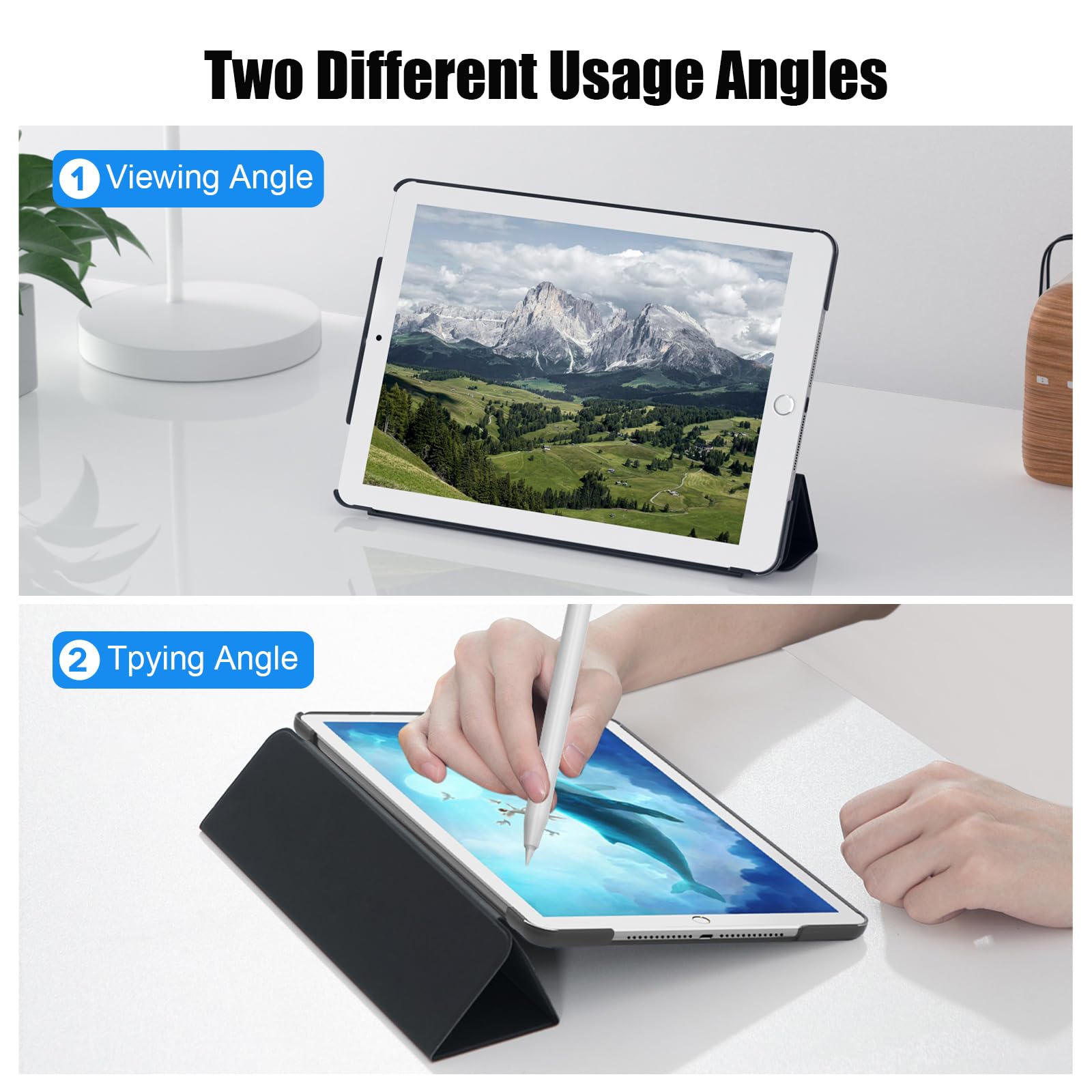 SUPFINE for 10.2 Inch iPad 9th Generation Case 2021, with [ Glass Screen Protector ]/ iPad 8th/7th Generation Case 2020/2019, Slim Stand Translucent Back Shell Cover, Black