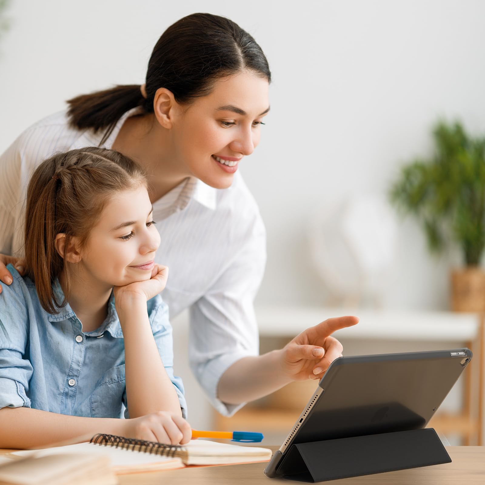 SUPFINE for 10.2 Inch iPad 9th Generation Case 2021, with [ Glass Screen Protector ]/ iPad 8th/7th Generation Case 2020/2019, Slim Stand Translucent Back Shell Cover, Black