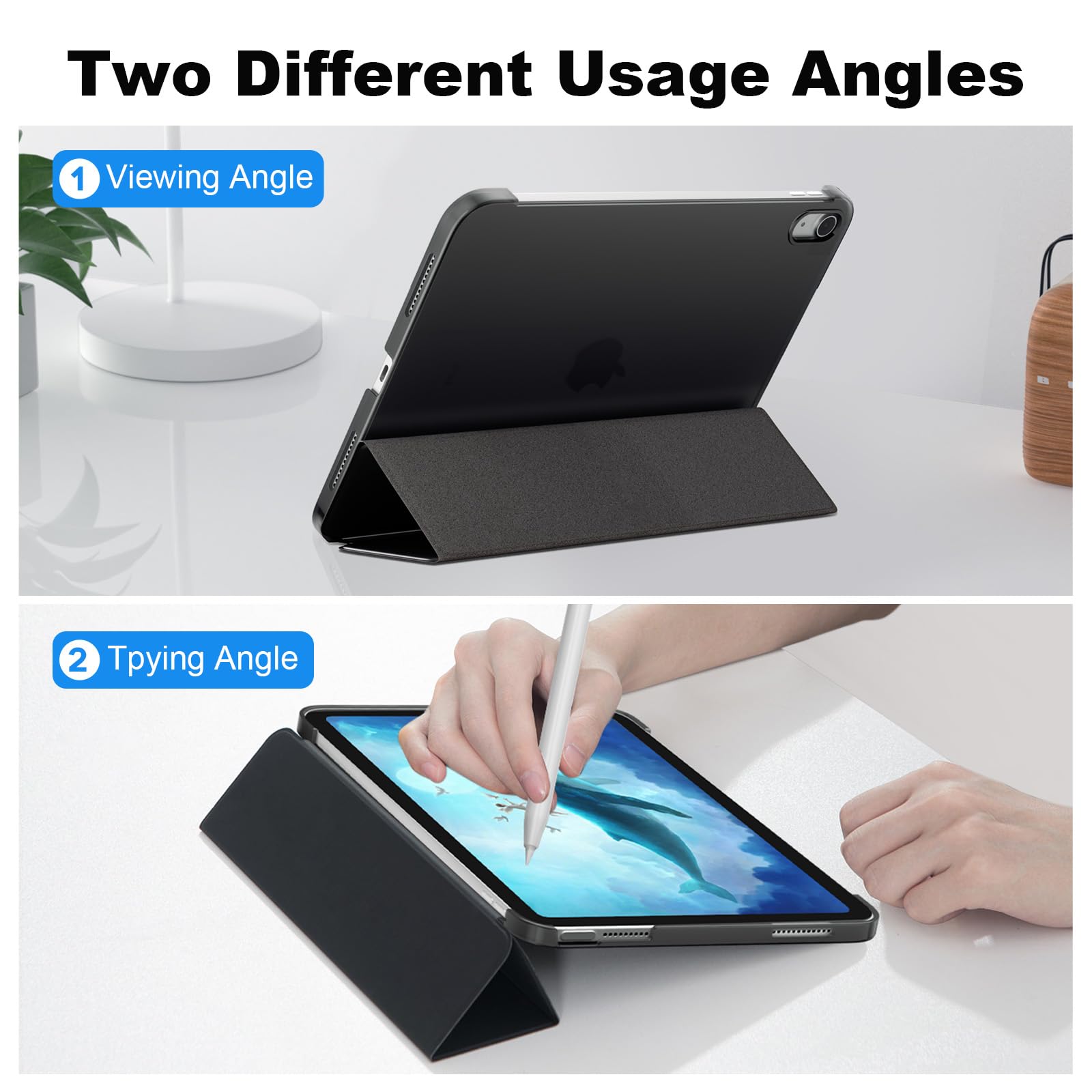 SUPFINE for iPad (A16) 11th Generation Case 11 inch 2025 & iPad 10th Generation Case 10.9 inch 2022, Slim Stand Hard PC Translucent Back Shell Cover (Support Touch ID, Auto Wake/Sleep), Black