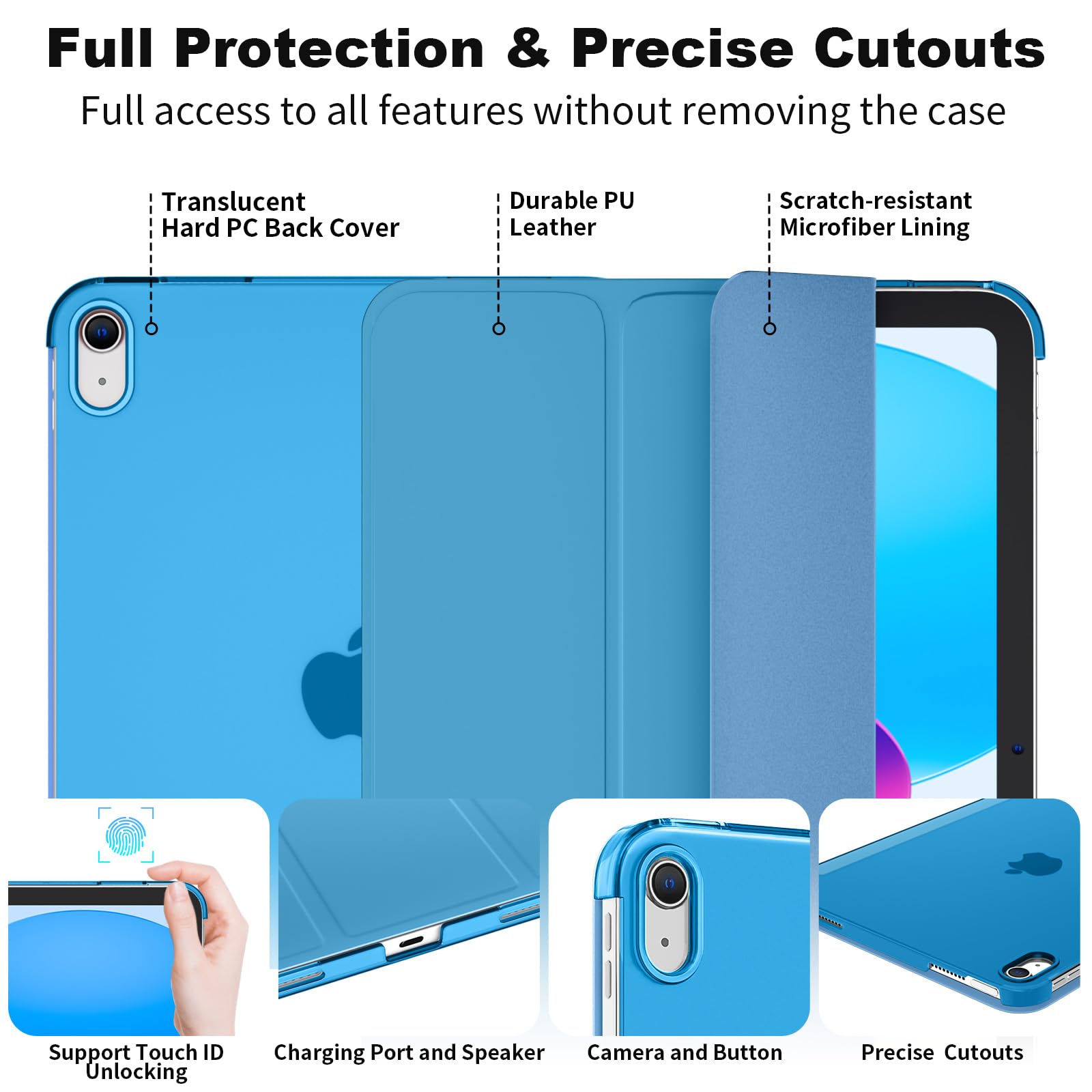 SUPFINE for iPad (A16) 11th Generation Case 11 inch 2025 & iPad 10th Generation Case 10.9 inch 2022, Slim Stand Hard PC Translucent Back Shell Cover (Support Touch ID, Auto Wake/Sleep), Black